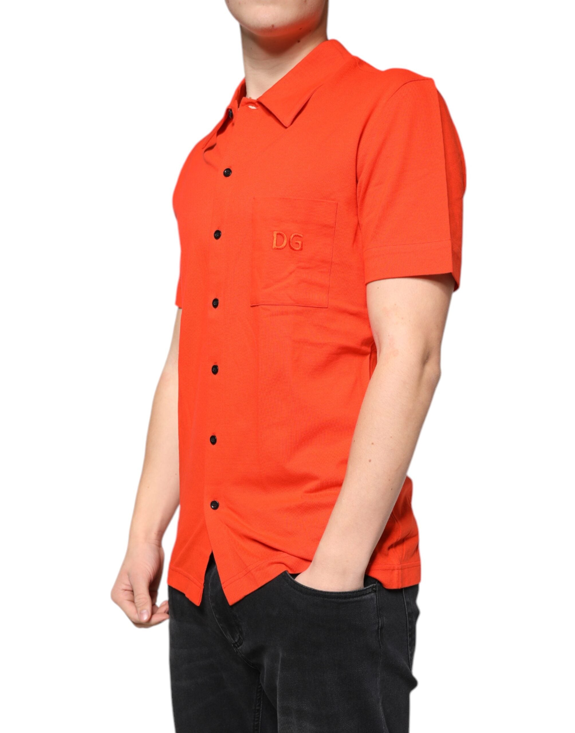 Dolce &amp; Gabbana – Lässiges Poloshirt aus Baumwolle mit Knopfleiste in Orange