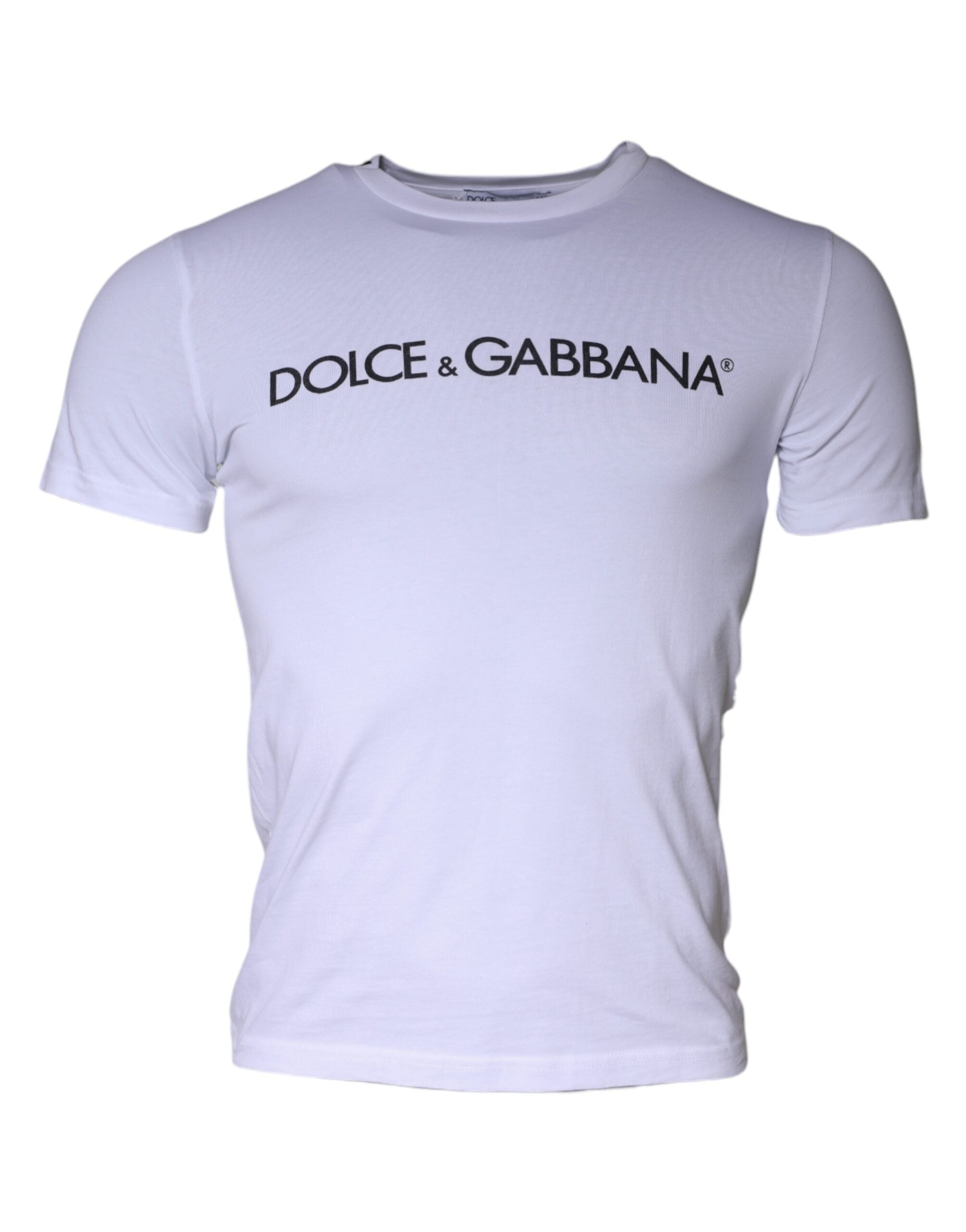 Tricou Dolce &amp; Gabbana cu guler rotund din bumbac și imprimeu alb cu logo