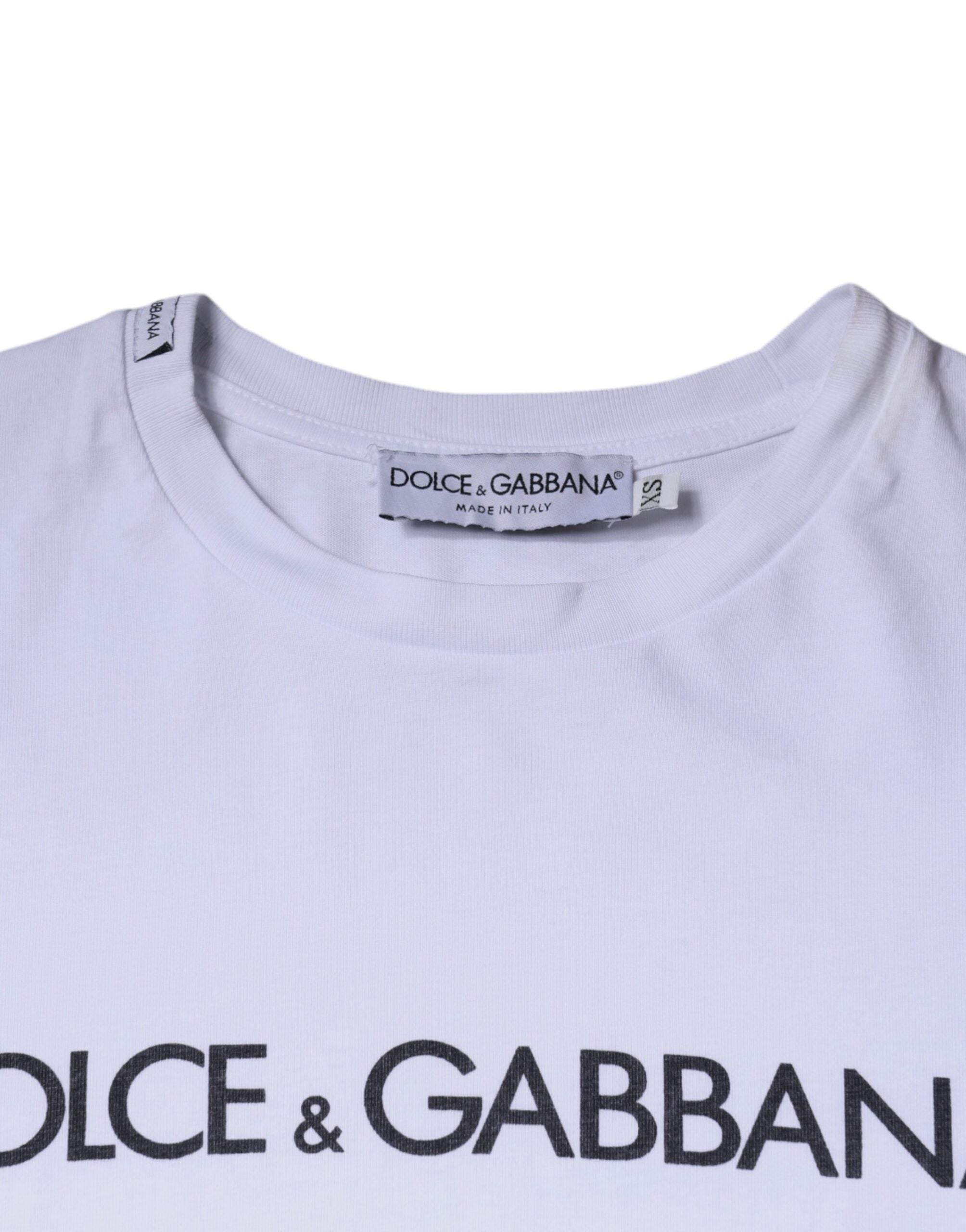 Tricou Dolce &amp; Gabbana cu guler rotund din bumbac și imprimeu alb cu logo