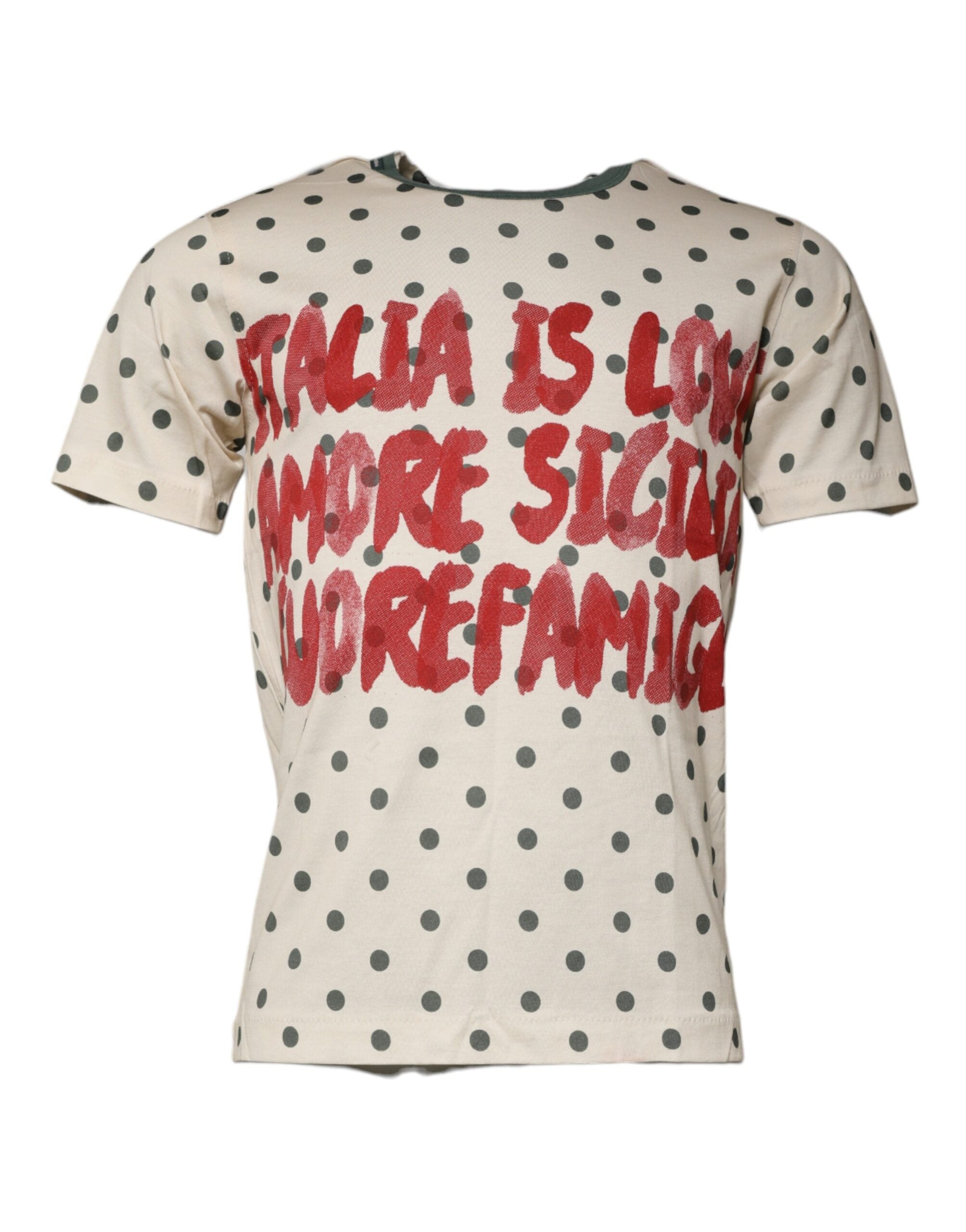 Tricou Dolce &amp; Gabbana bej din bumbac cu imprimeu grafic și buline