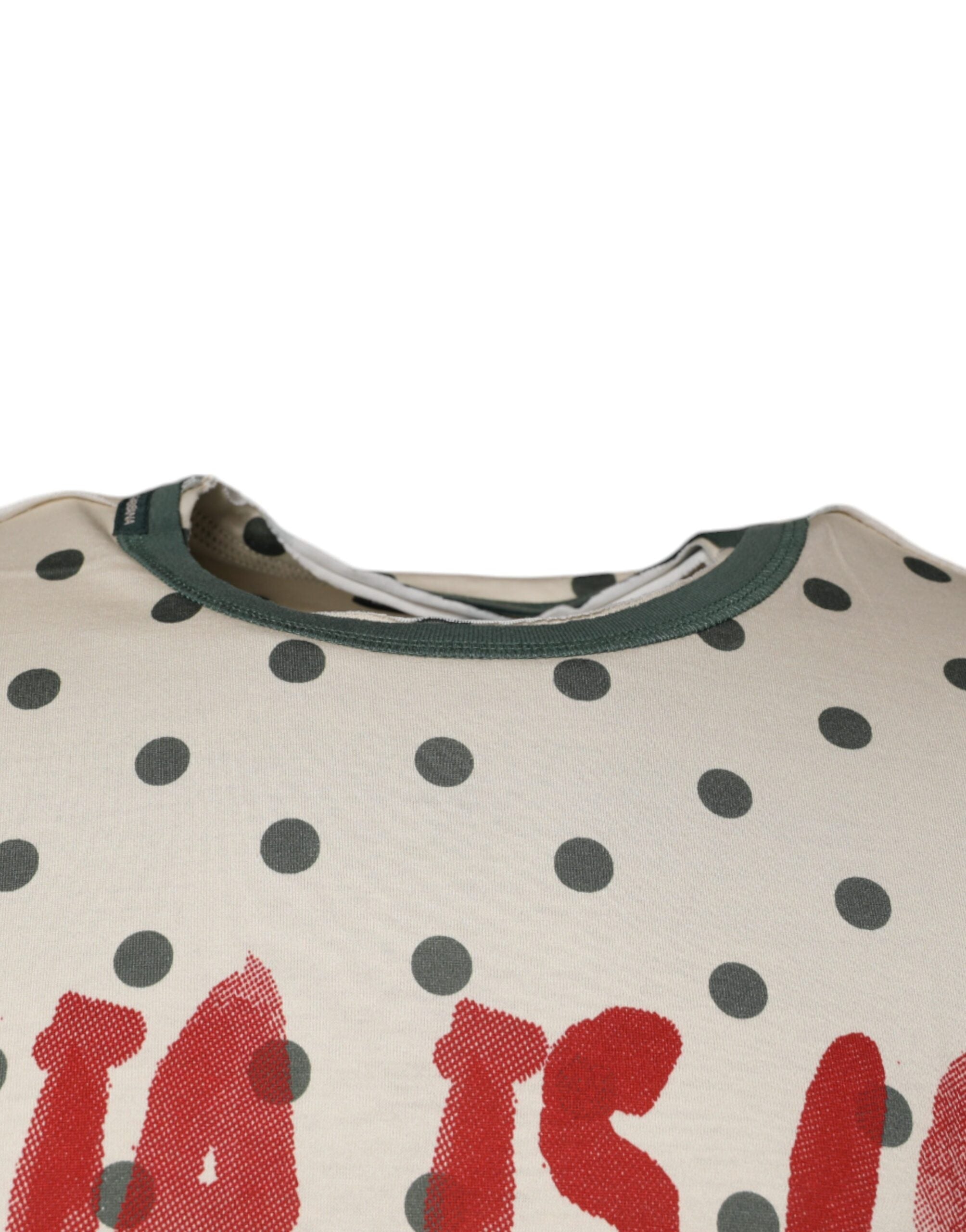 Dolce &amp; Gabbana Beiges Baumwoll-T-Shirt mit grafischem Print und Punkten