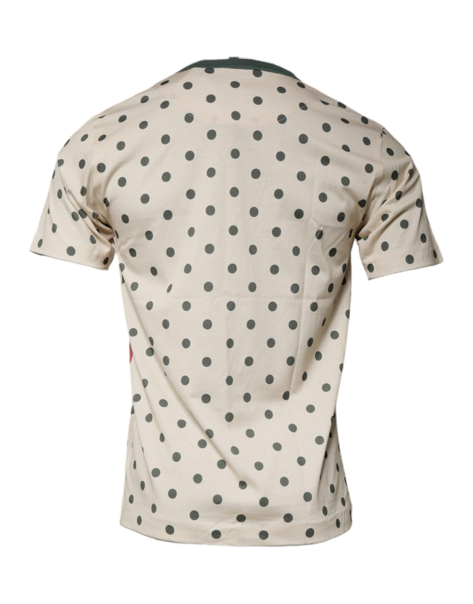 Dolce &amp; Gabbana Beiges Baumwoll-T-Shirt mit grafischem Print und Punkten