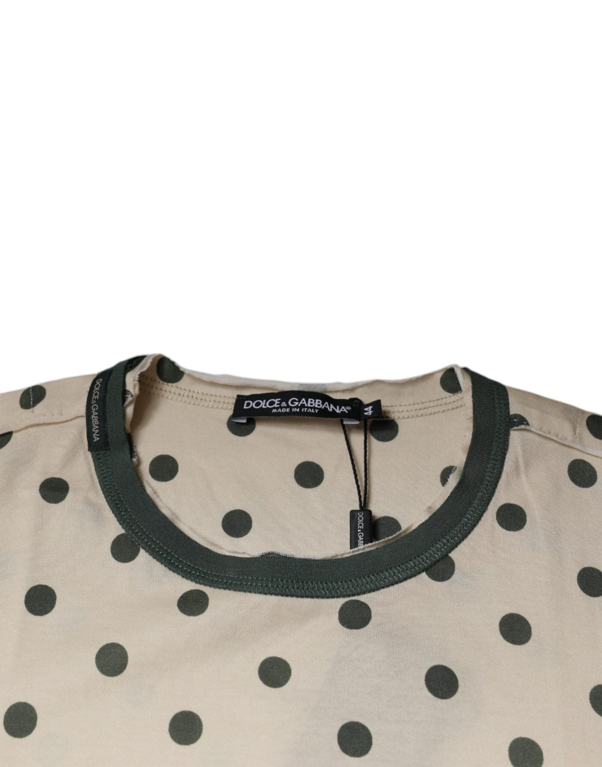Dolce &amp; Gabbana Beiges Baumwoll-T-Shirt mit grafischem Print und Punkten