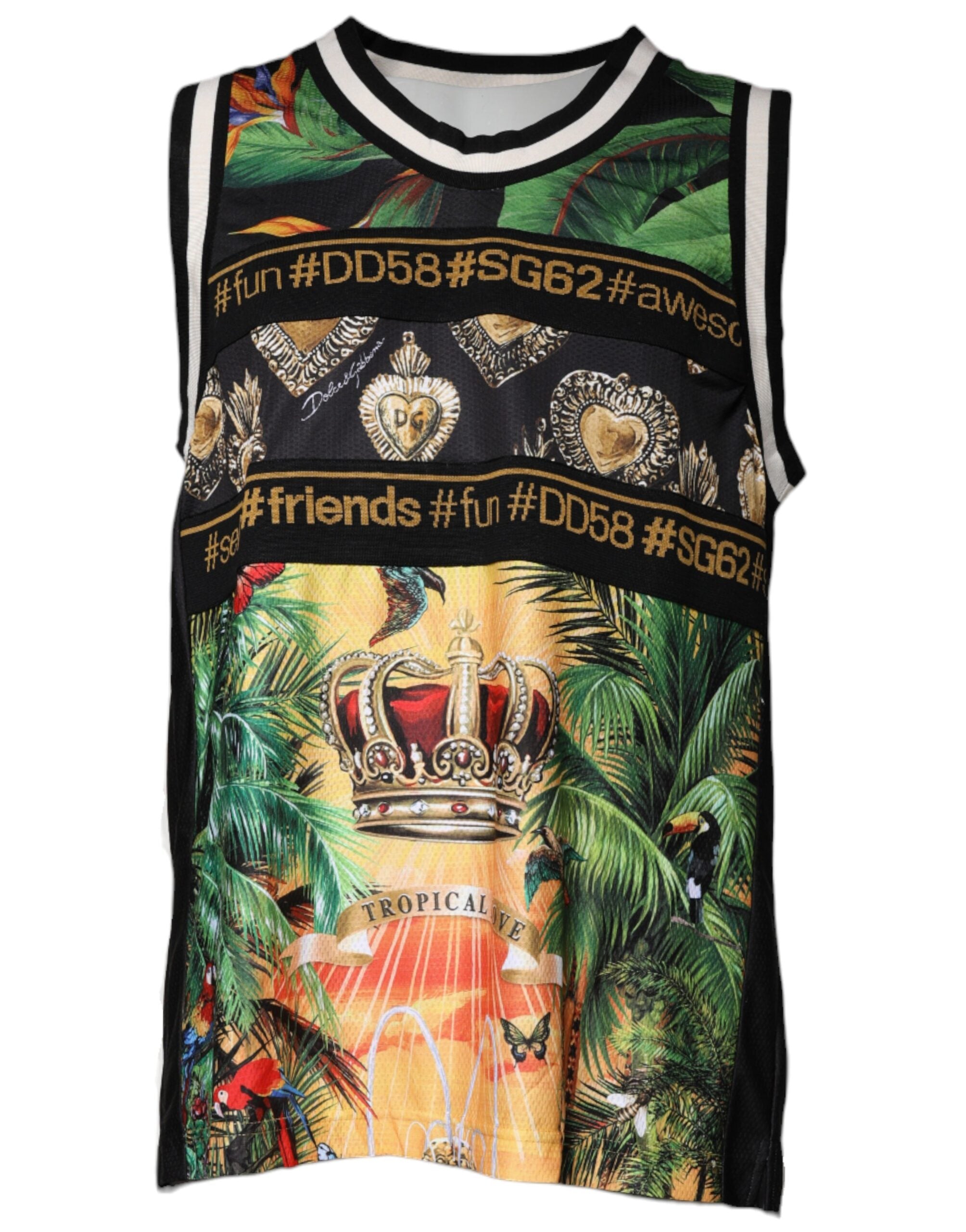 Tricou Dolce &amp; Gabbana cu imprimeu tropical multicolor, fără mâneci