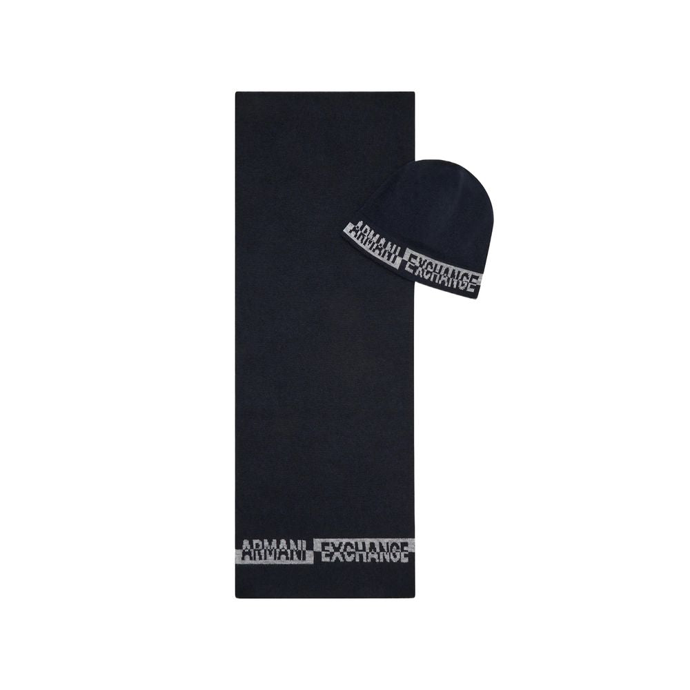 Eșarfă albastră din lână Armani Exchange