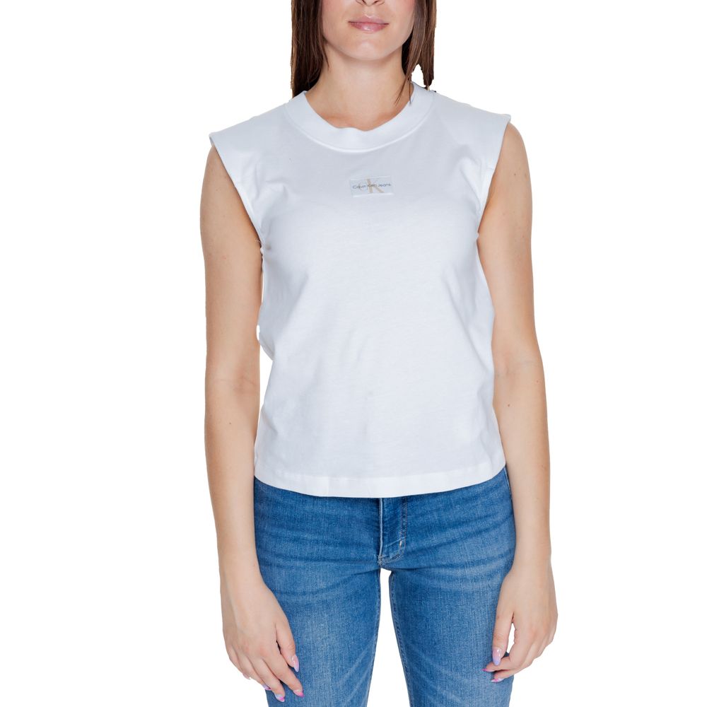 Tricou Calvin Klein Jeans alb din bumbac