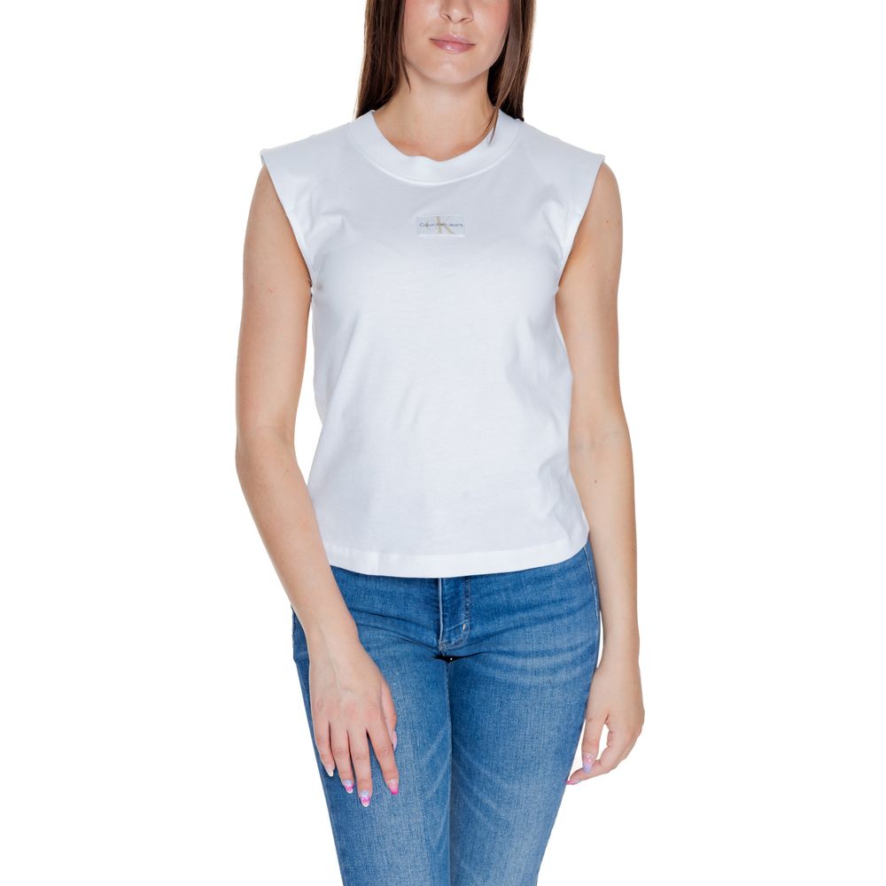 Tricou Calvin Klein Jeans alb din bumbac