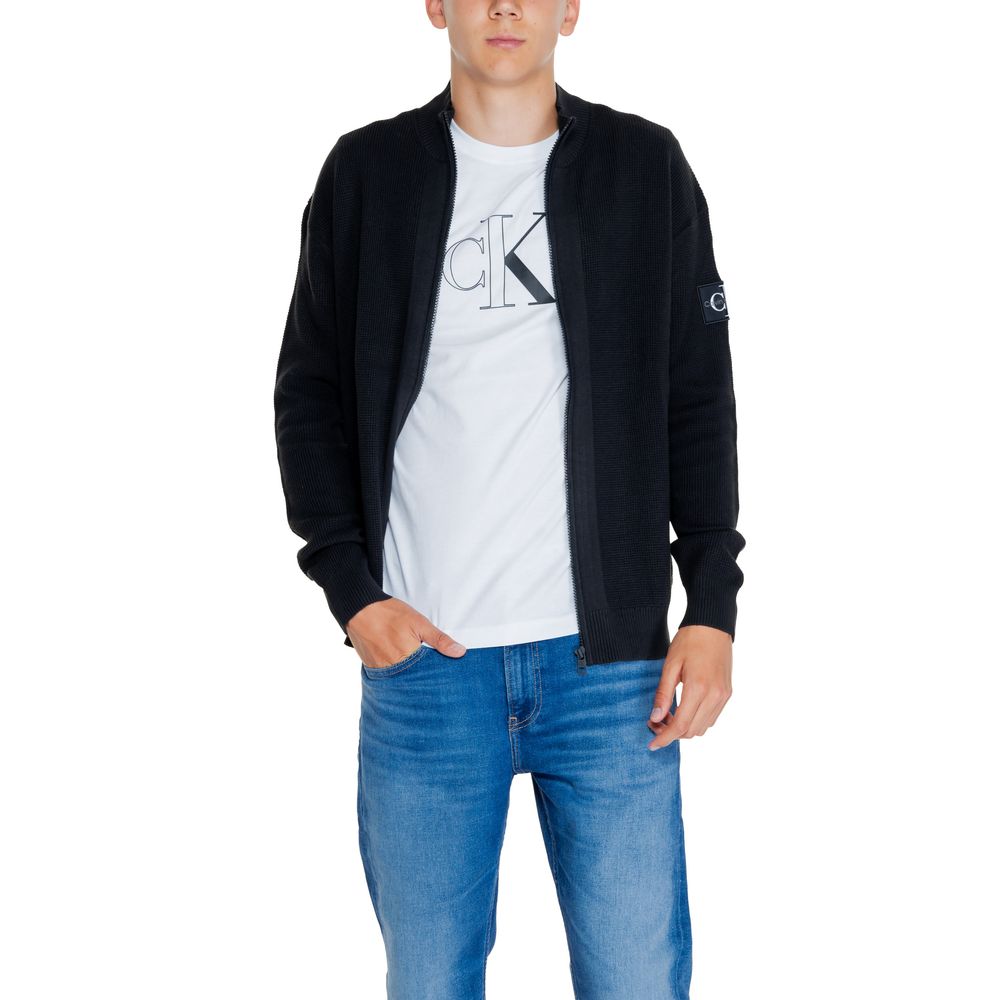 Cardigan Calvin Klein Jeans negru din bumbac reciclat