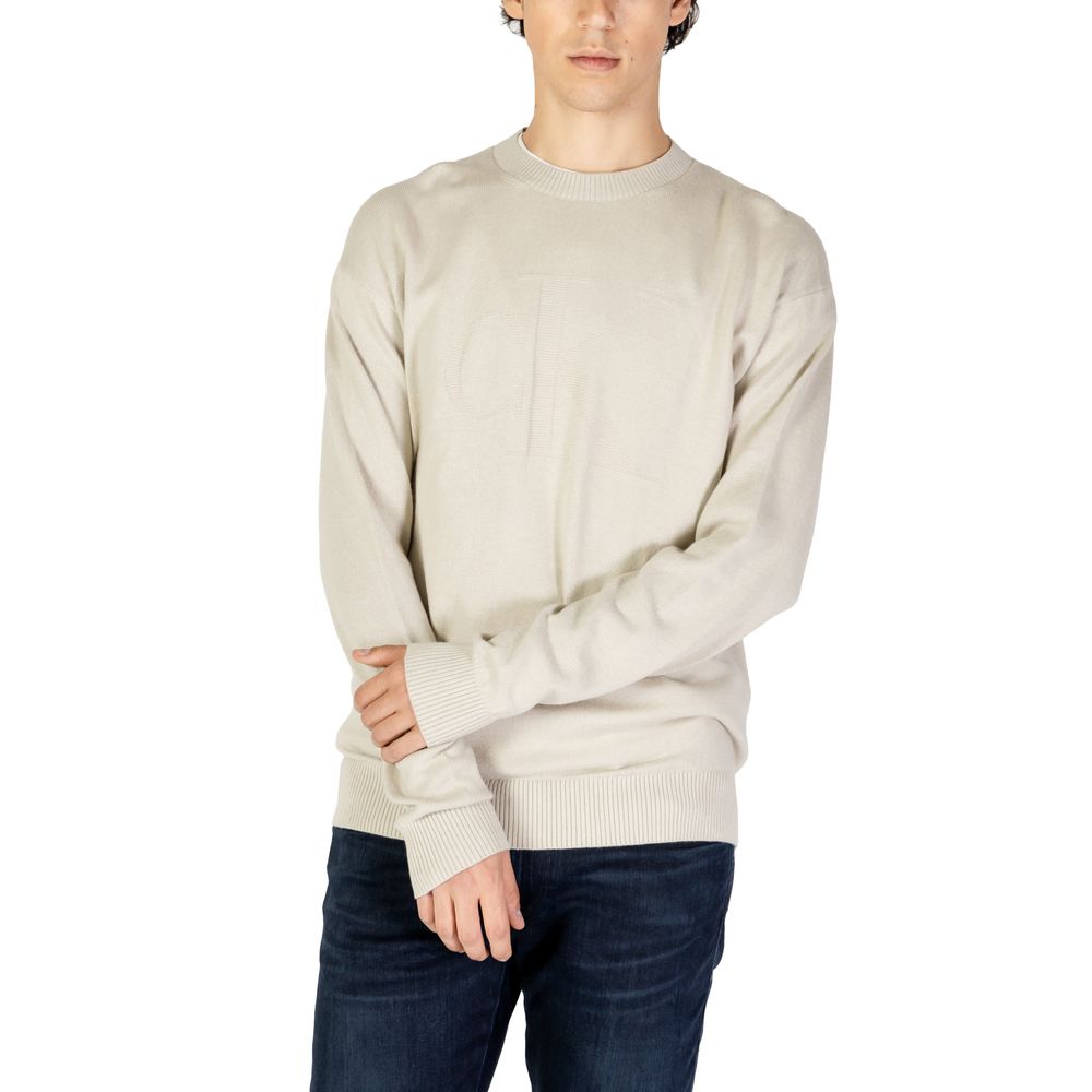 Pulover bej din bumbac organic Calvin Klein Jeans