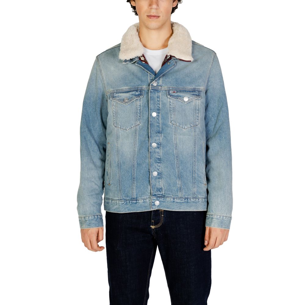 Jachetă Tommy Hilfiger Jeans albastru deschis din bumbac