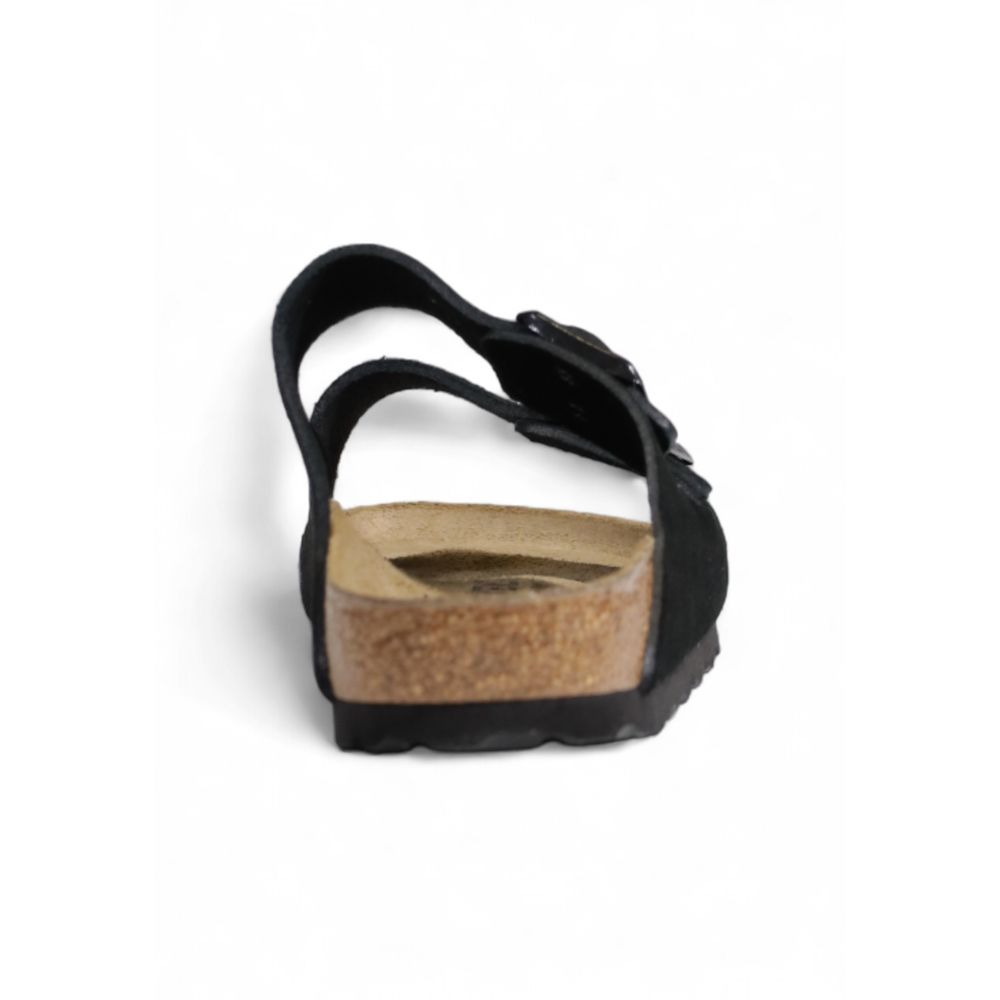 Sandale Birkenstock negre din piele întoarsă