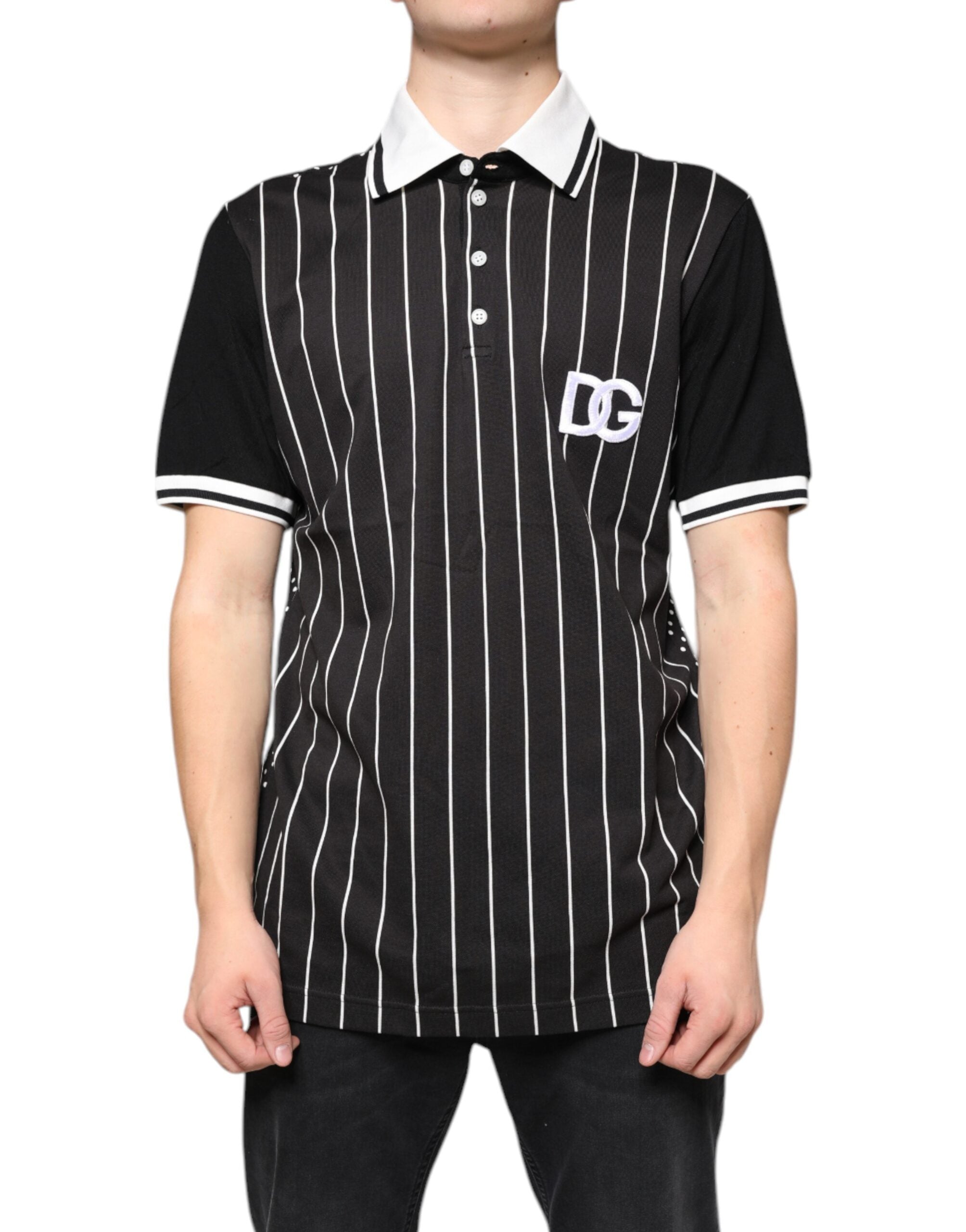 Tricou polo cu guler și dungi albe negre Dolce &amp; Gabbana