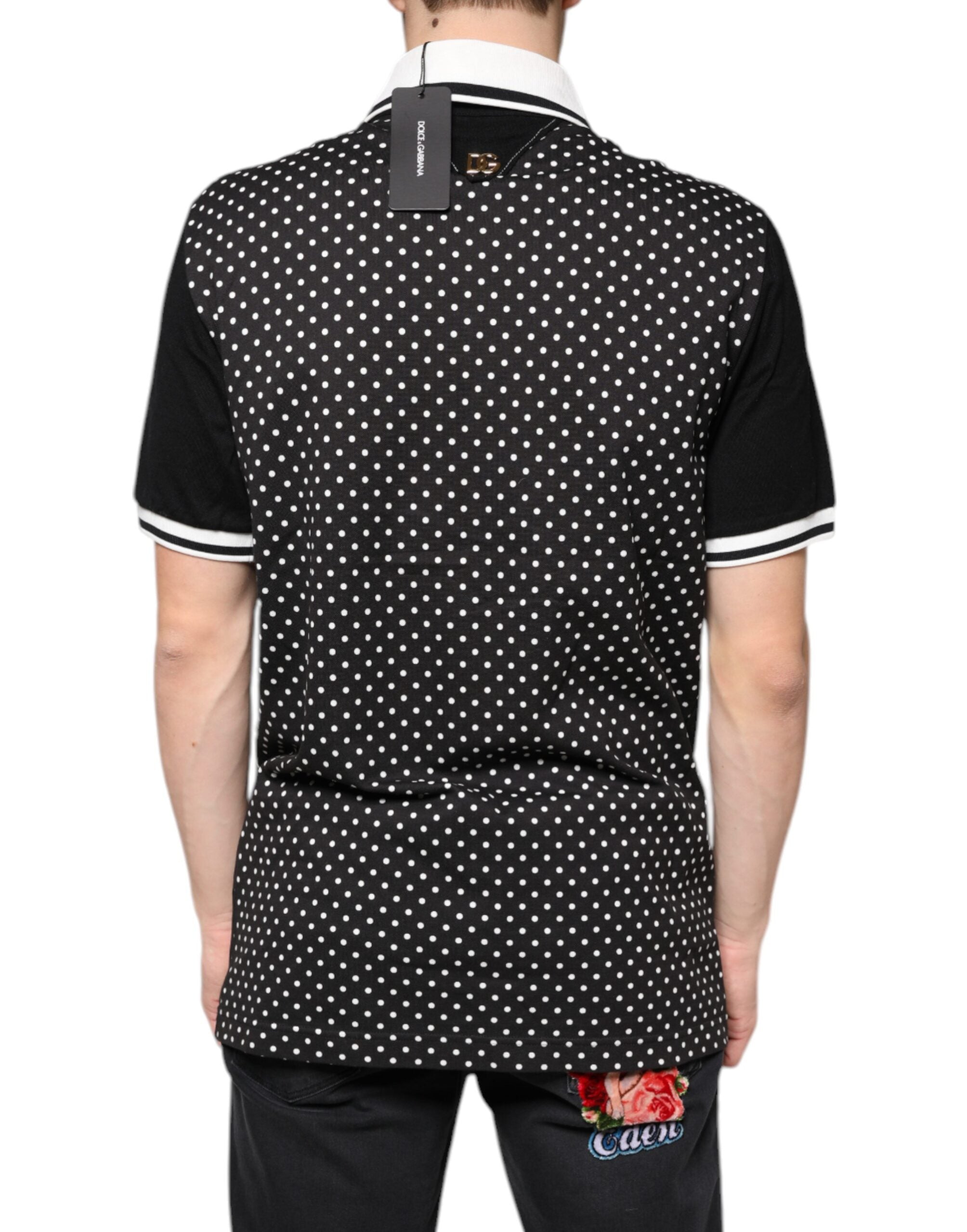 Tricou polo cu guler și dungi albe negre Dolce &amp; Gabbana