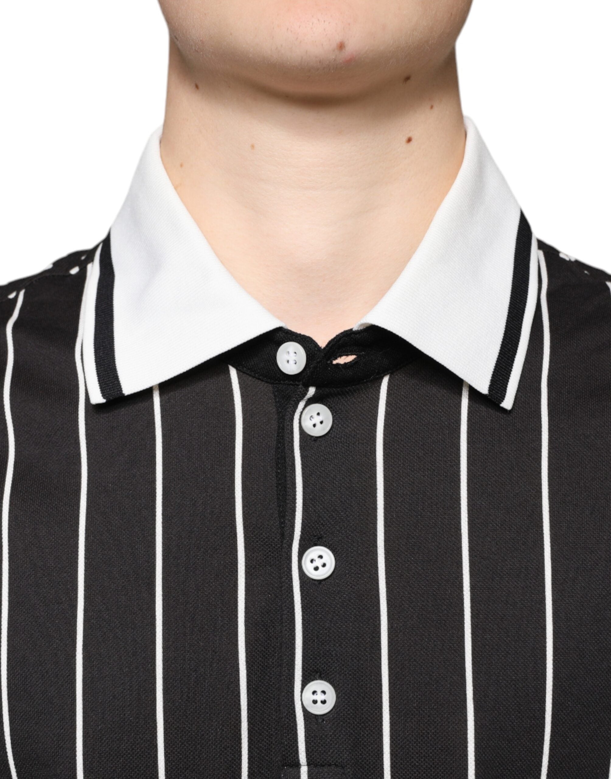 Tricou polo cu guler și dungi albe negre Dolce &amp; Gabbana