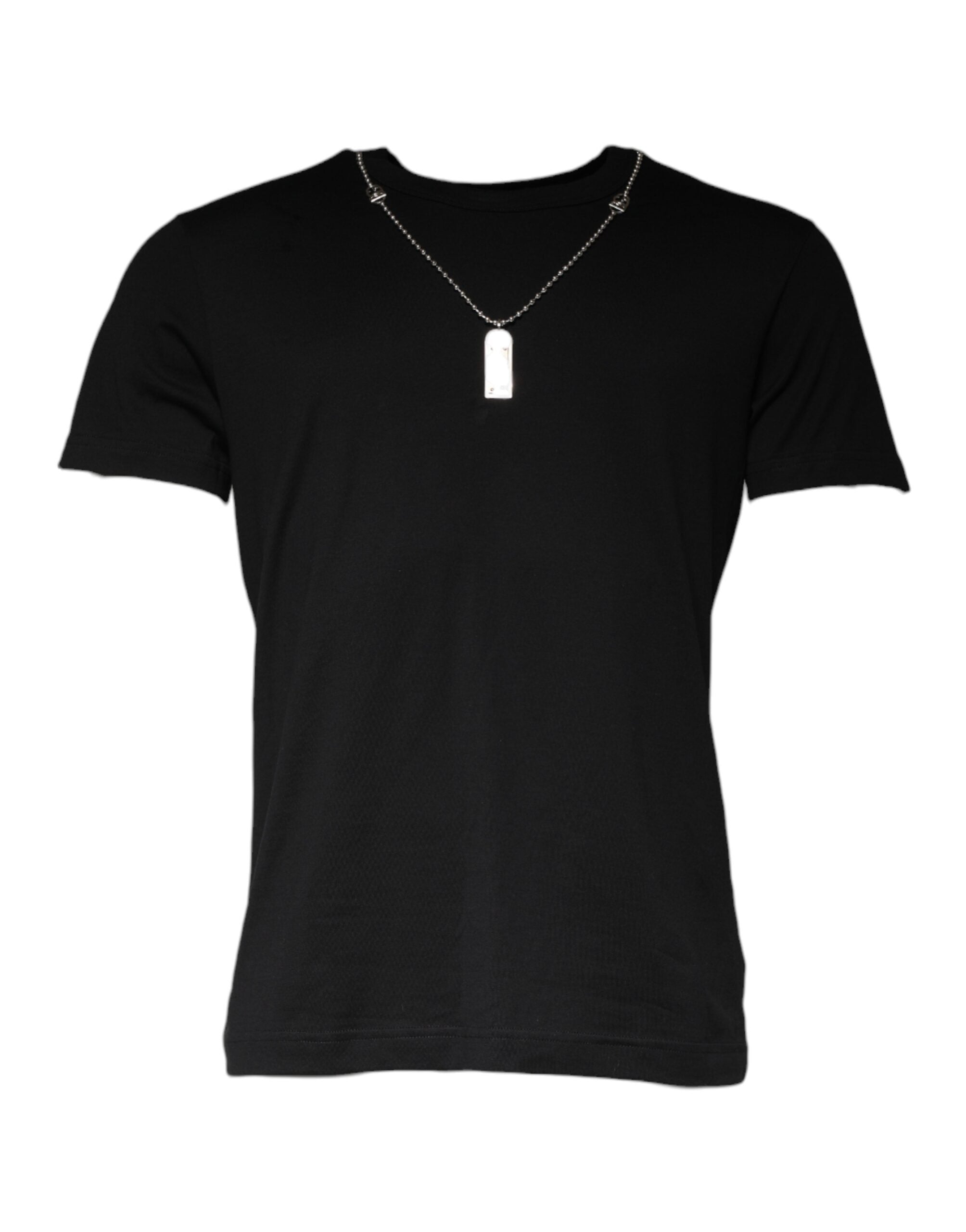 Tricou Dolce &amp; Gabbana cu colier negru din bumbac și decorațiuni