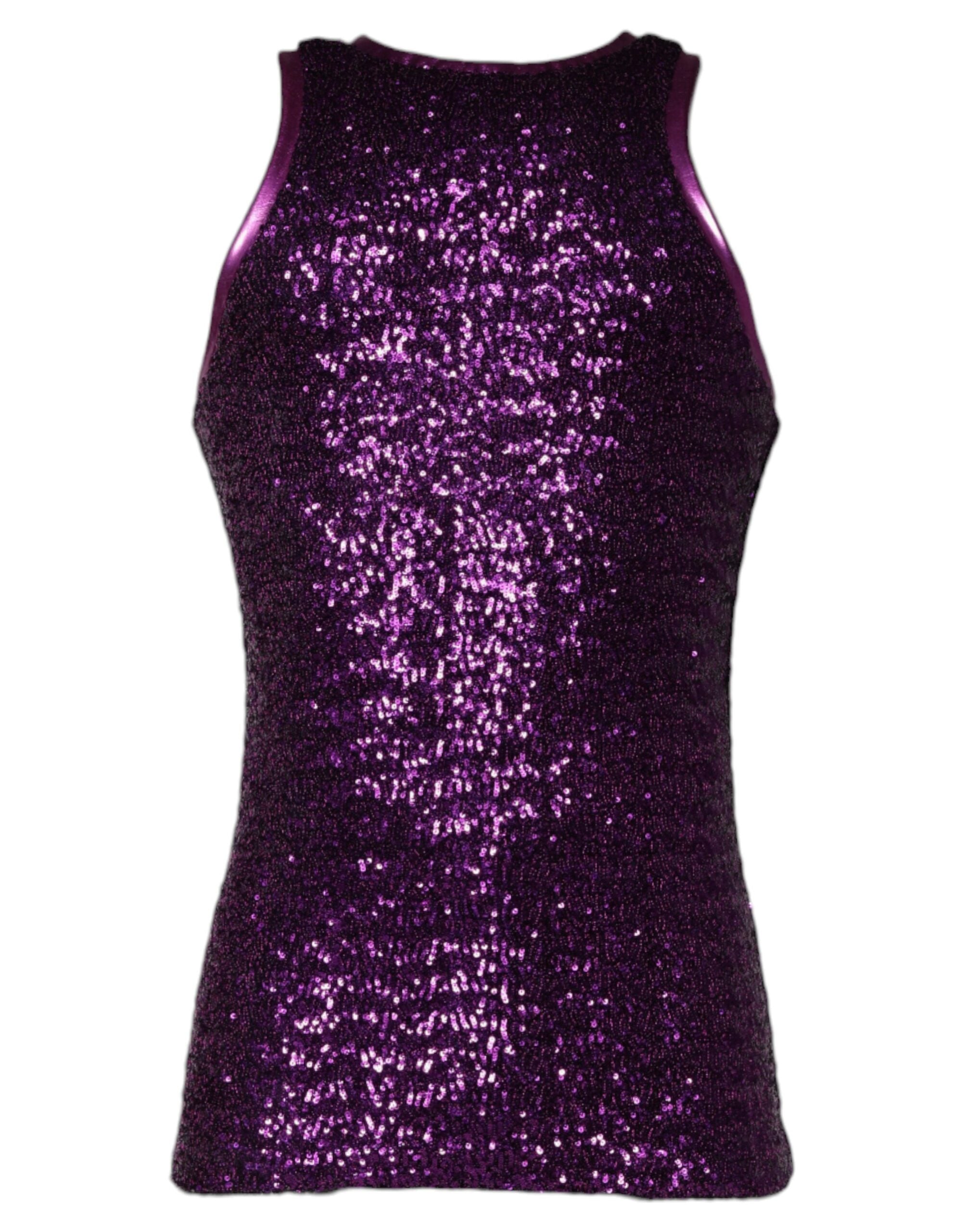 Tricou fără mâneci cu guler rotund și paiete violet Dolce &amp; Gabbana