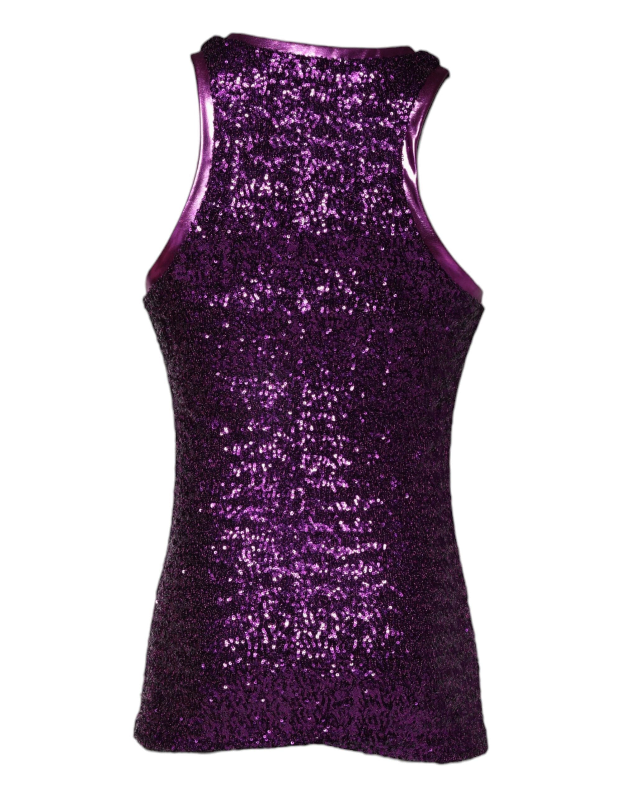 Tricou fără mâneci cu guler rotund și paiete violet Dolce &amp; Gabbana