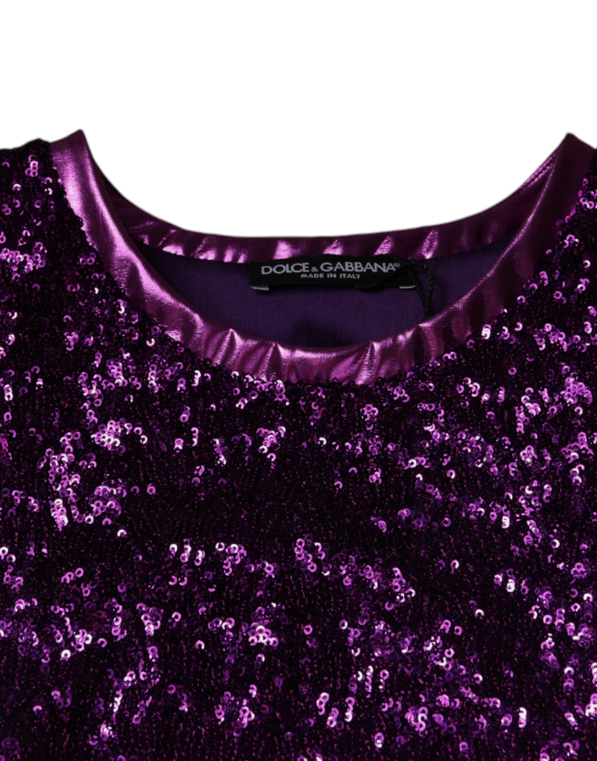 Tricou fără mâneci cu guler rotund și paiete violet Dolce &amp; Gabbana