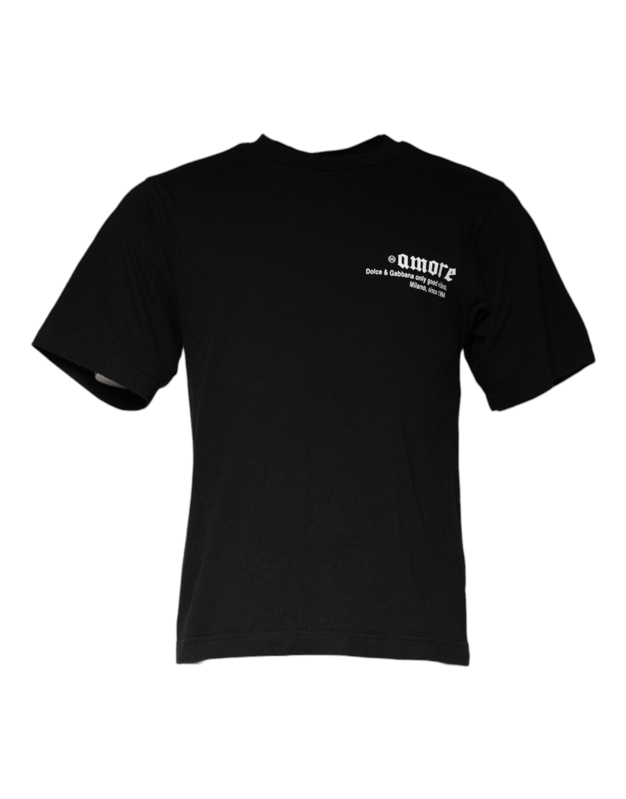 Tricou Dolce &amp; Gabbana negru cu guler rotund din bumbac cu imprimeu Amore