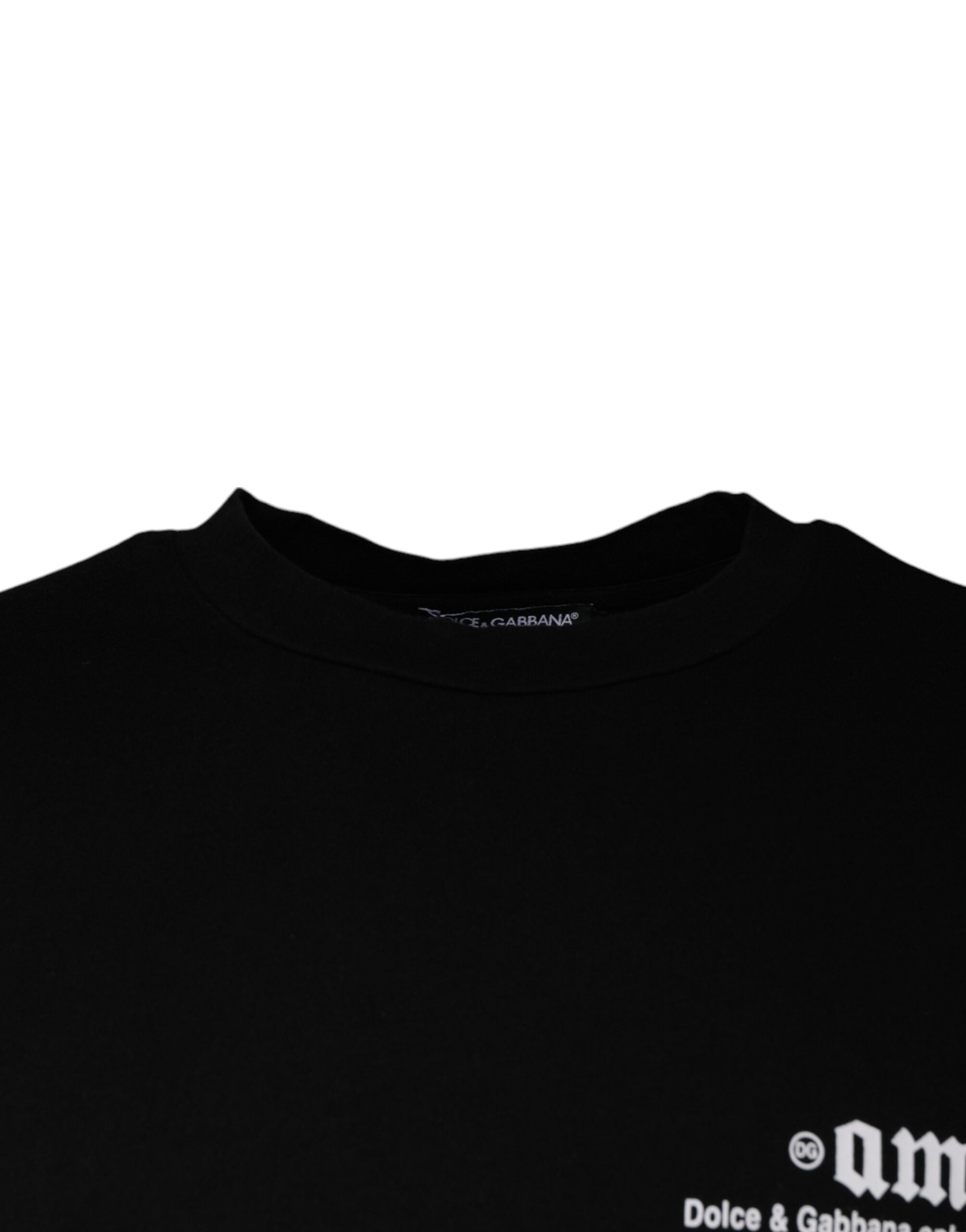 Dolce &amp; Gabbana Schwarzes Baumwoll-T-Shirt mit Rundhalsausschnitt und Amore-Print