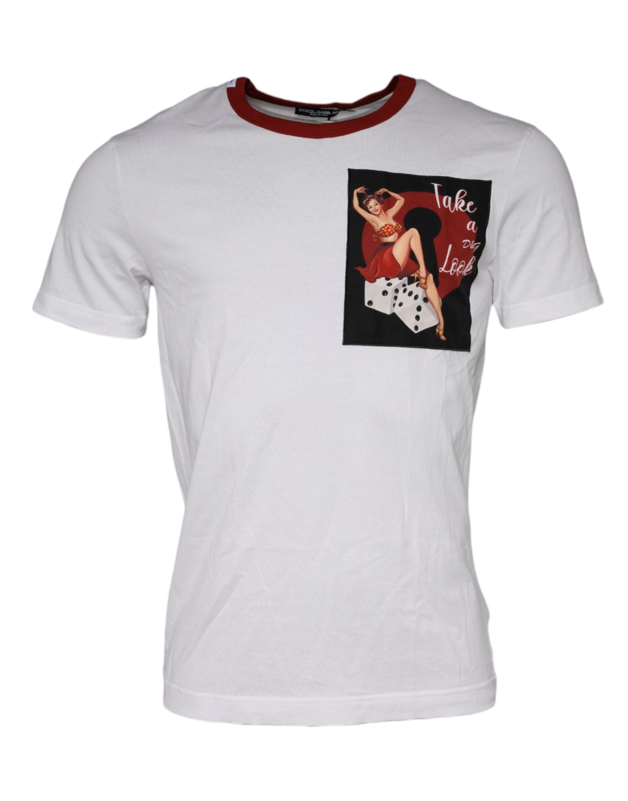 Tricou Dolce &amp; Gabbana alb cu imprimeu grafic și guler rotund din bumbac