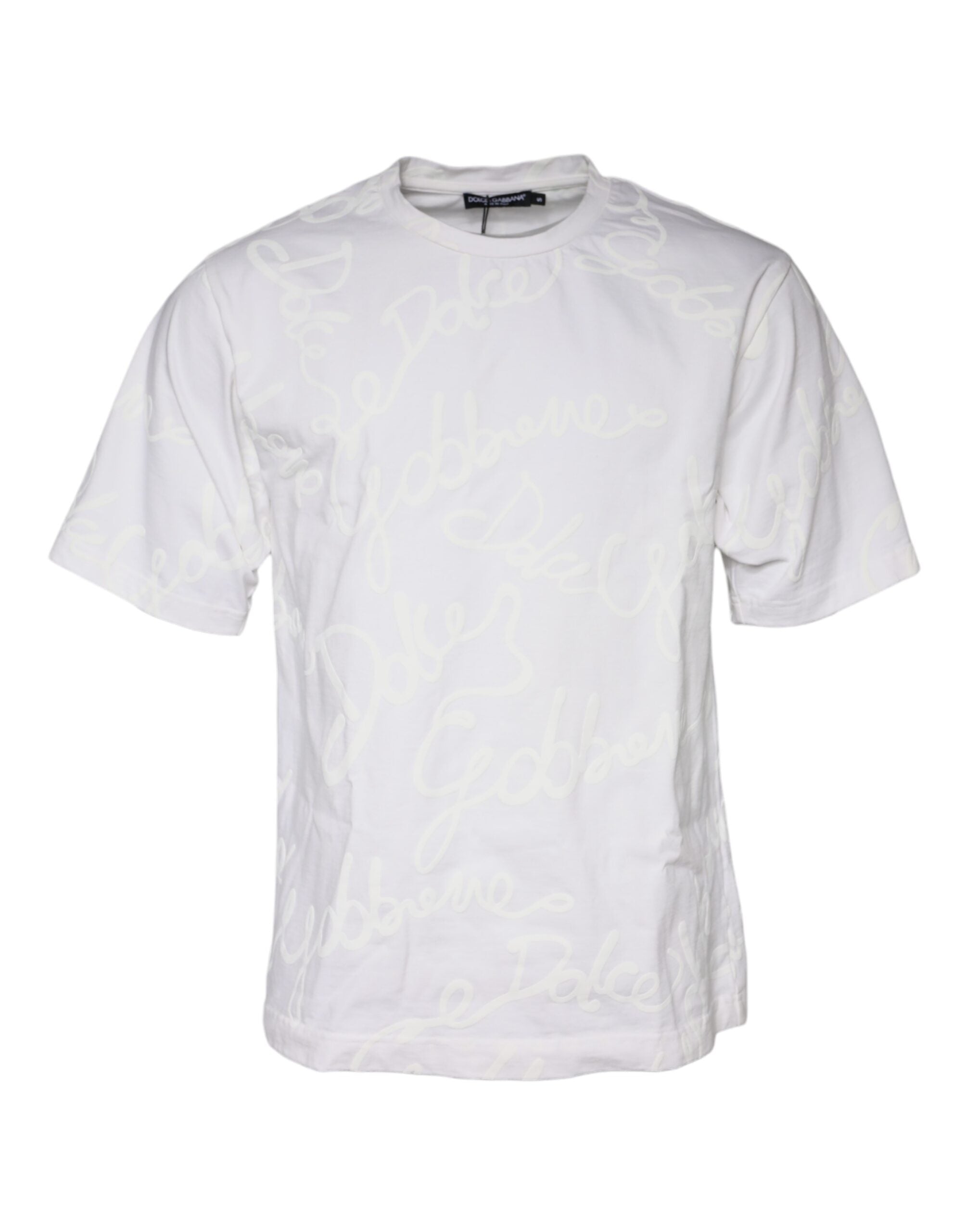 Tricou Dolce &amp; Gabbana cu guler rotund din bumbac și imprimeu alb cu logo