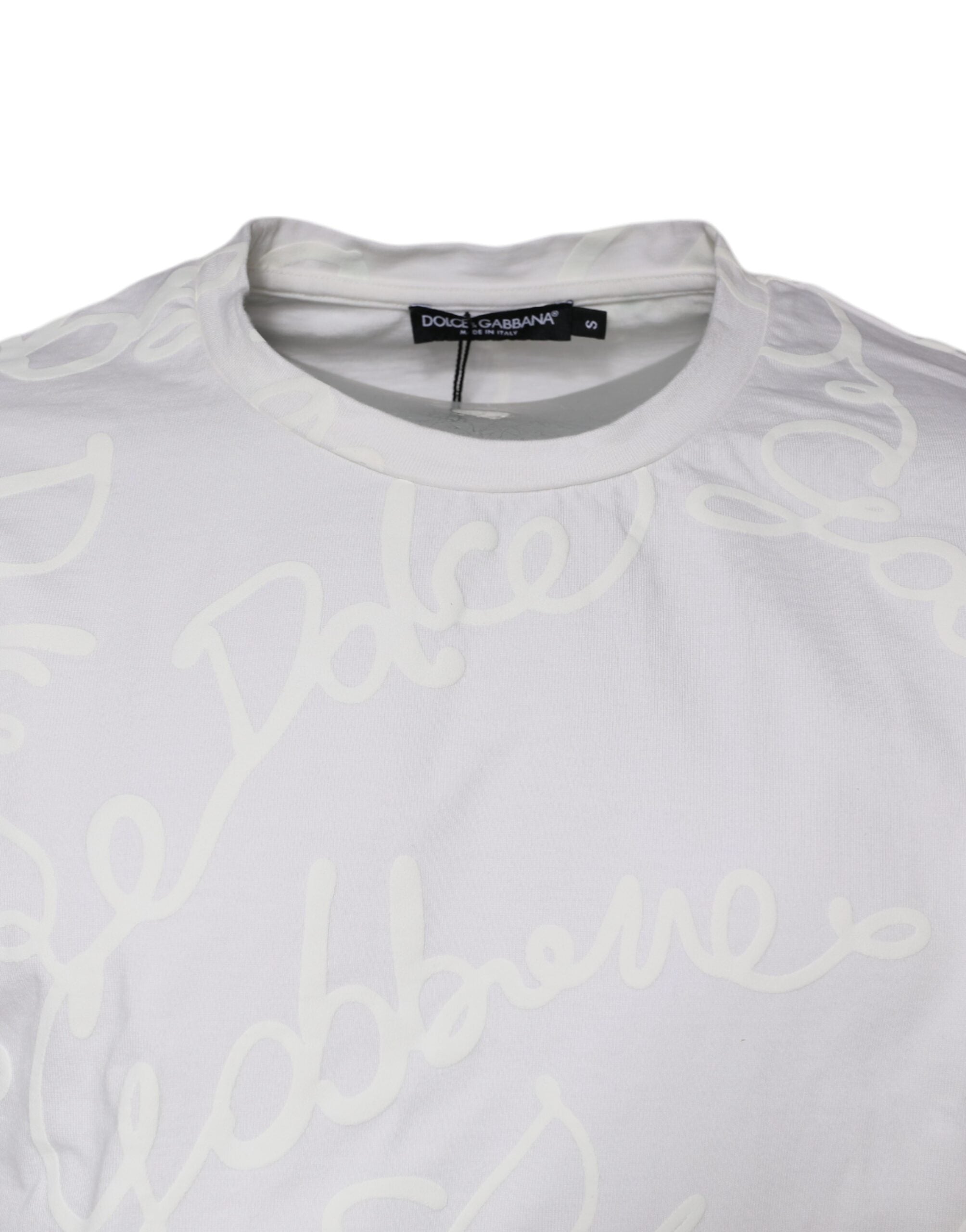 Tricou Dolce &amp; Gabbana cu guler rotund din bumbac și imprimeu alb cu logo