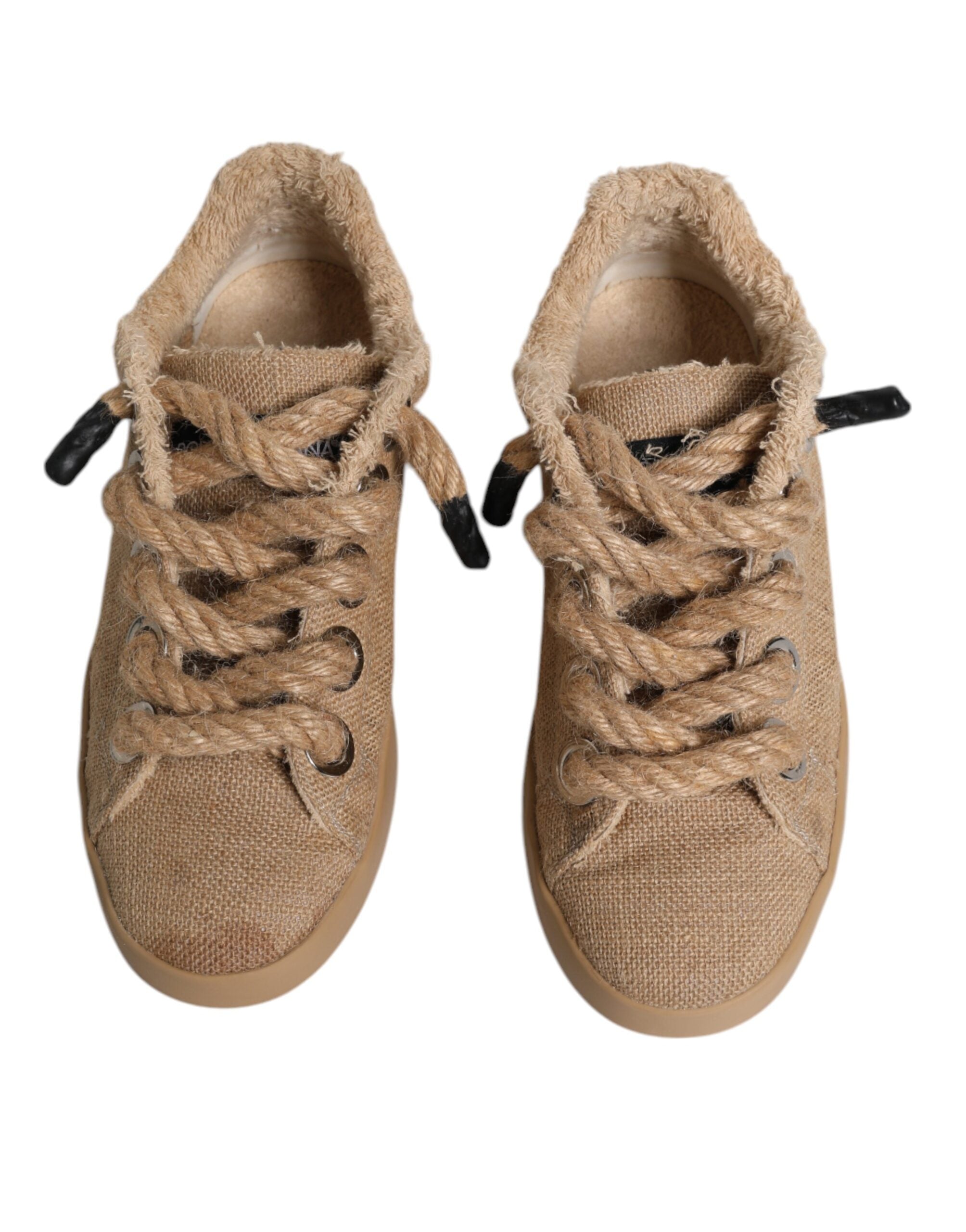 Dolce &amp; Gabbana Braun Jute Stoff Low Top Herren Sneakers Schuhe
