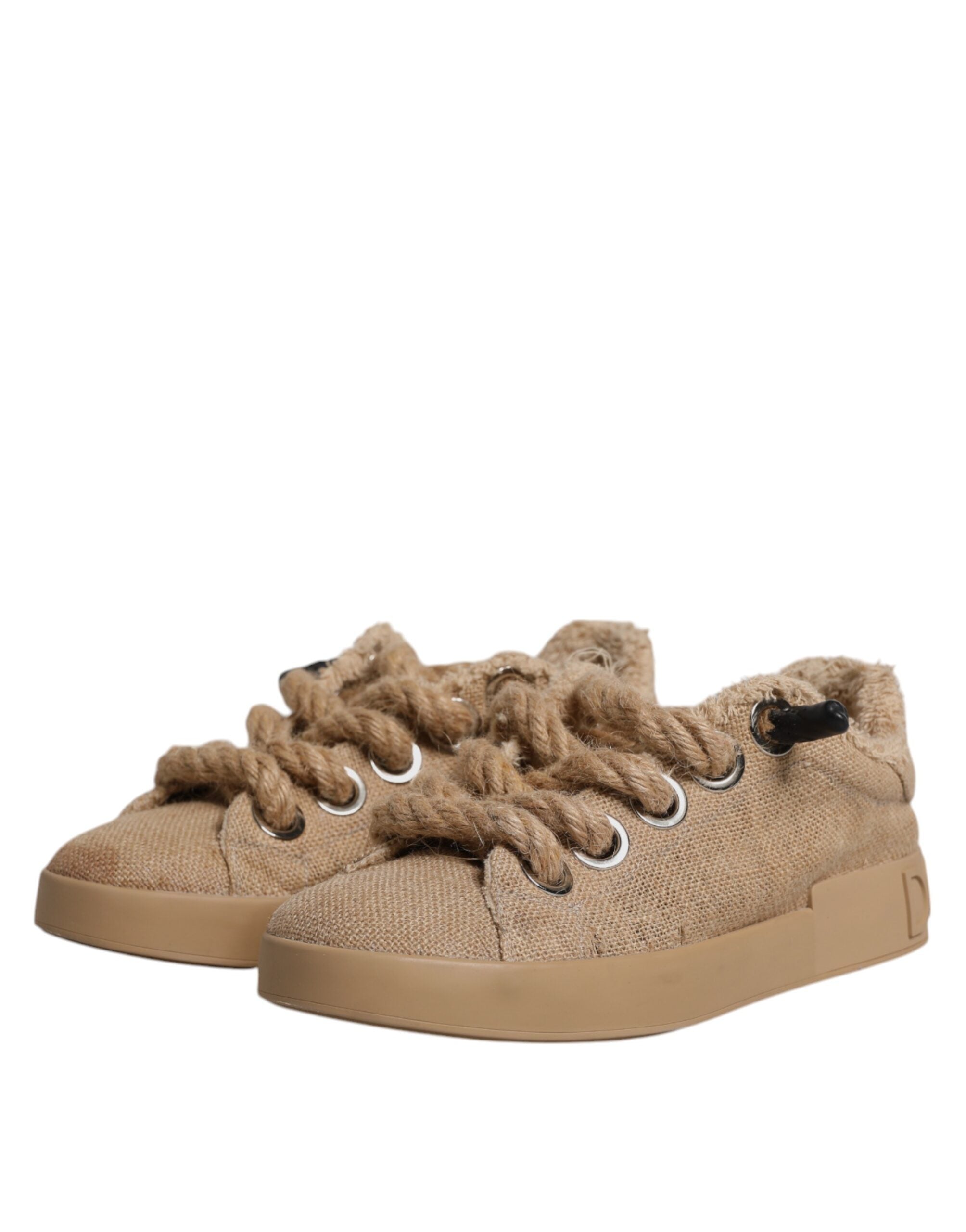 Dolce &amp; Gabbana Braun Jute Stoff Low Top Herren Sneakers Schuhe