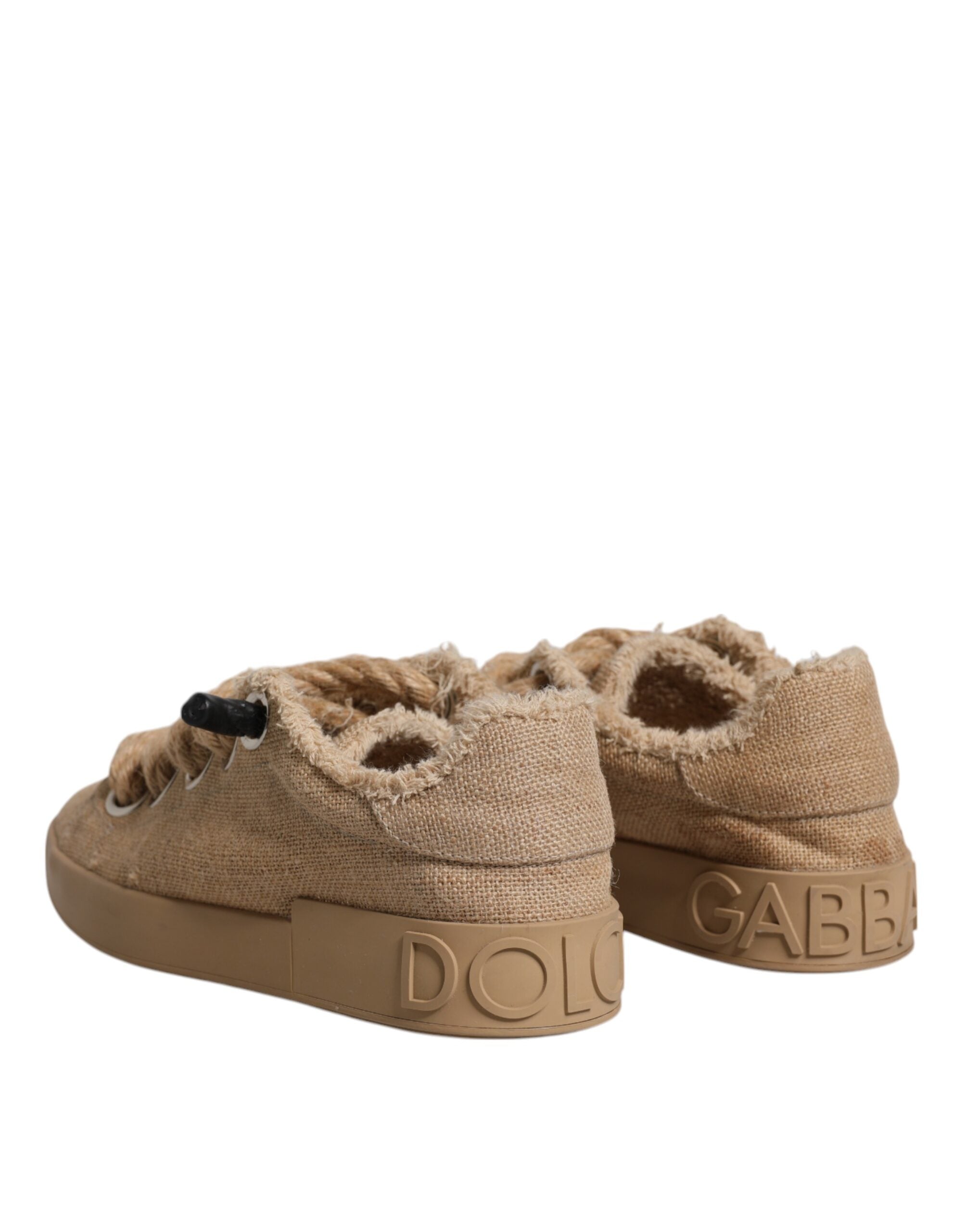 Dolce &amp; Gabbana Braun Jute Stoff Low Top Herren Sneakers Schuhe