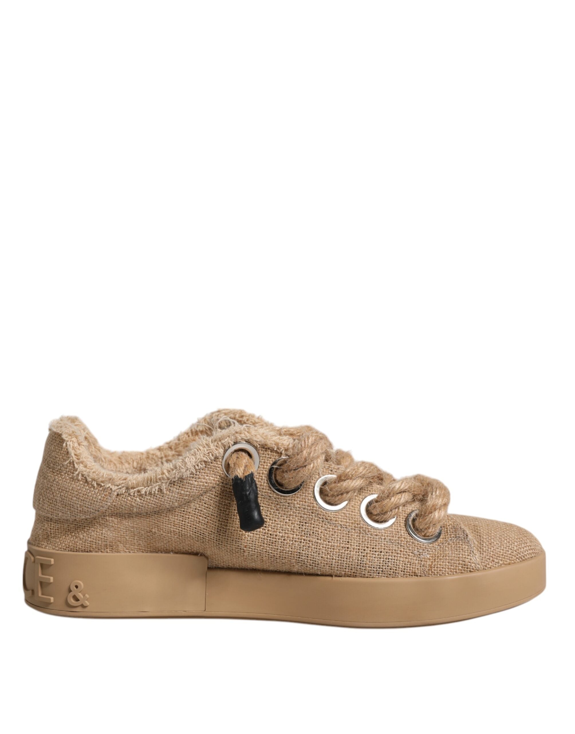 Dolce &amp; Gabbana Braun Jute Stoff Low Top Herren Sneakers Schuhe