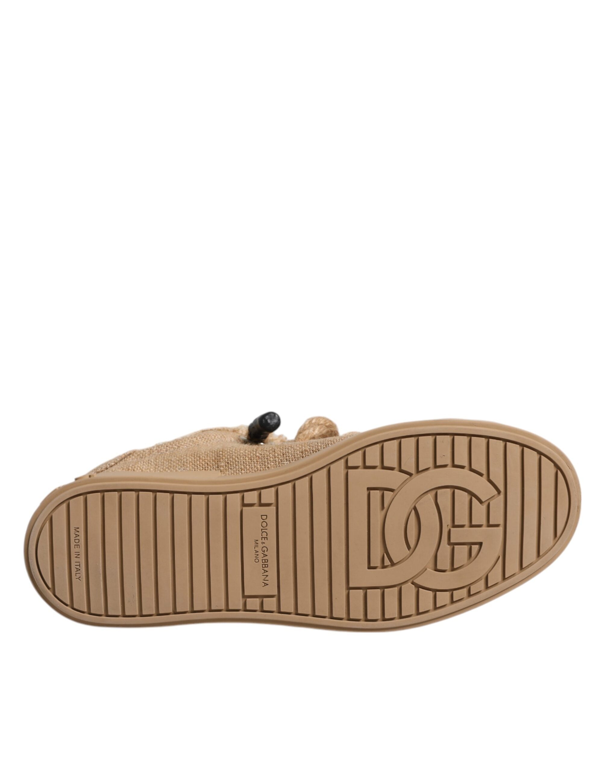 Dolce &amp; Gabbana Braun Jute Stoff Low Top Herren Sneakers Schuhe