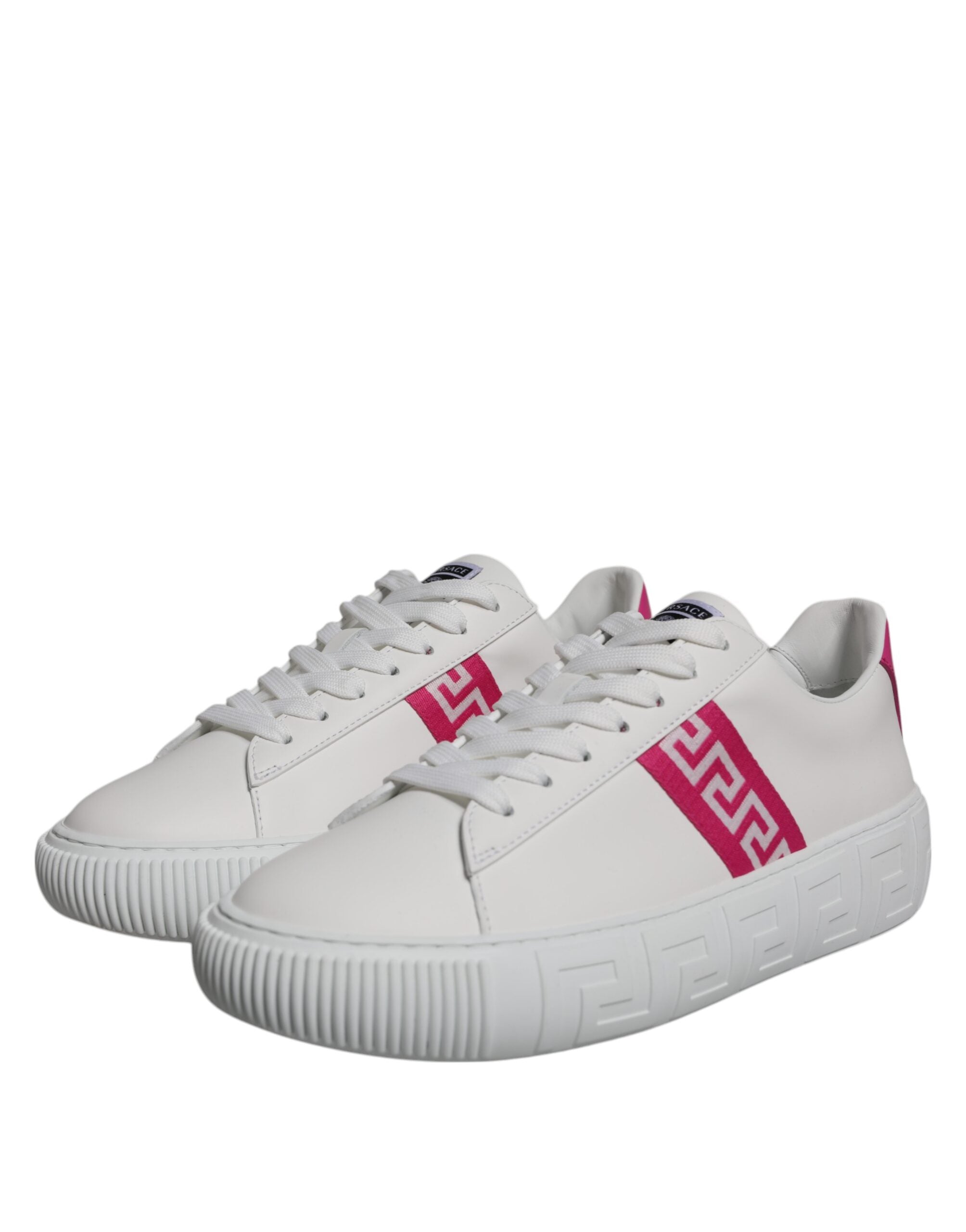 Versace Weiß Rosa Greca Print Plateau Low Top Sneakers Schuhe