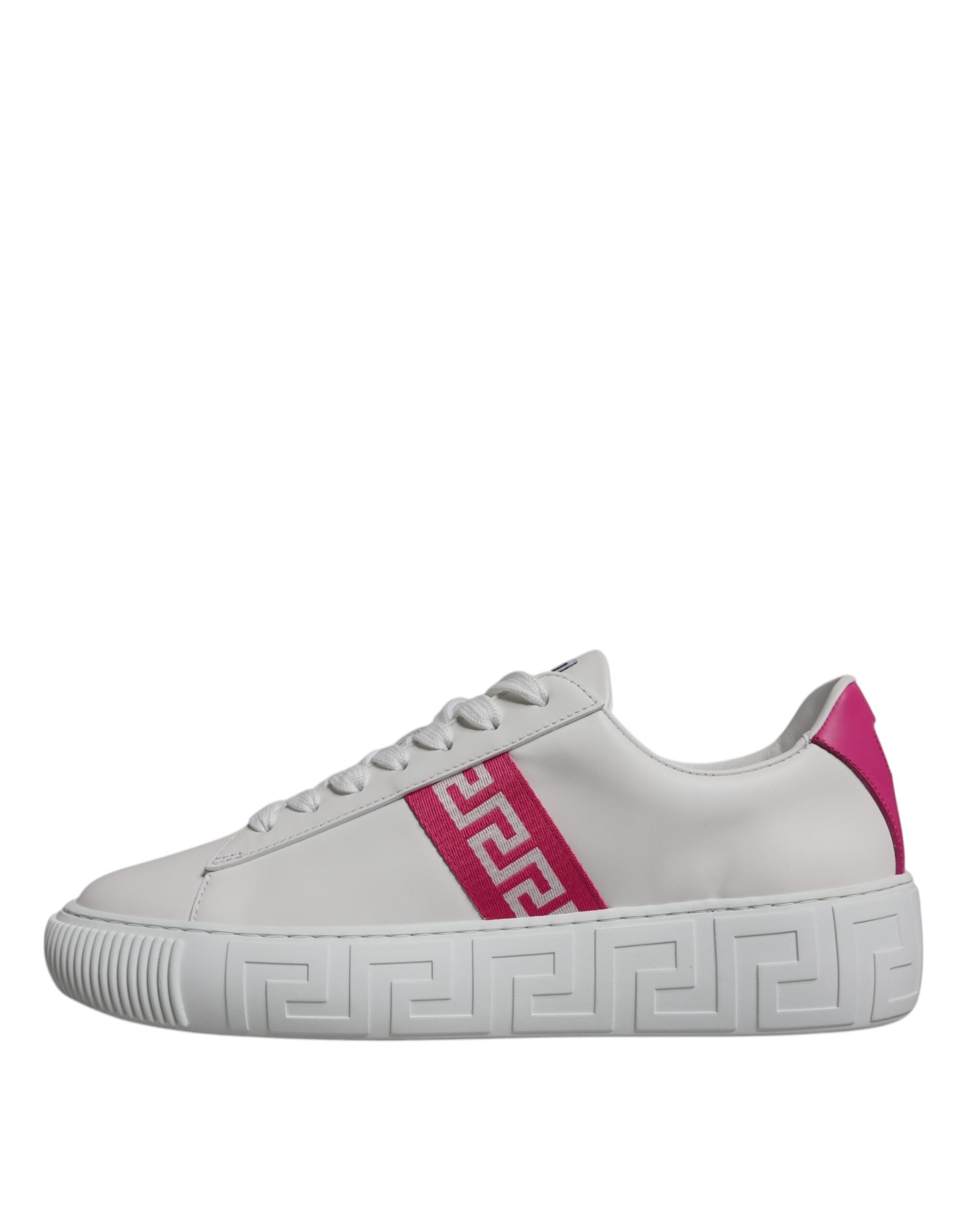 Versace Weiß Rosa Greca Print Plateau Low Top Sneakers Schuhe