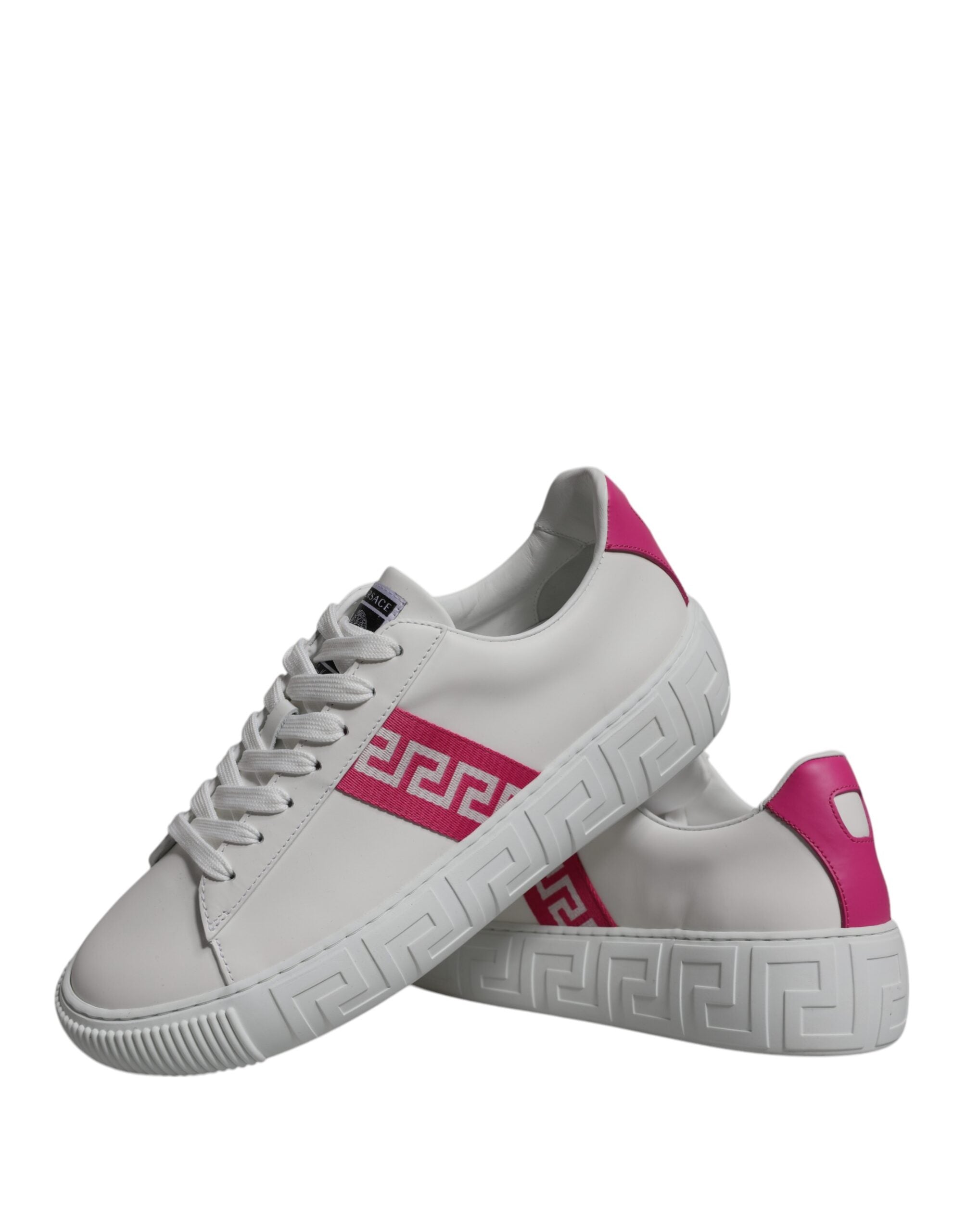 Versace Weiß Rosa Greca Print Plateau Low Top Sneakers Schuhe