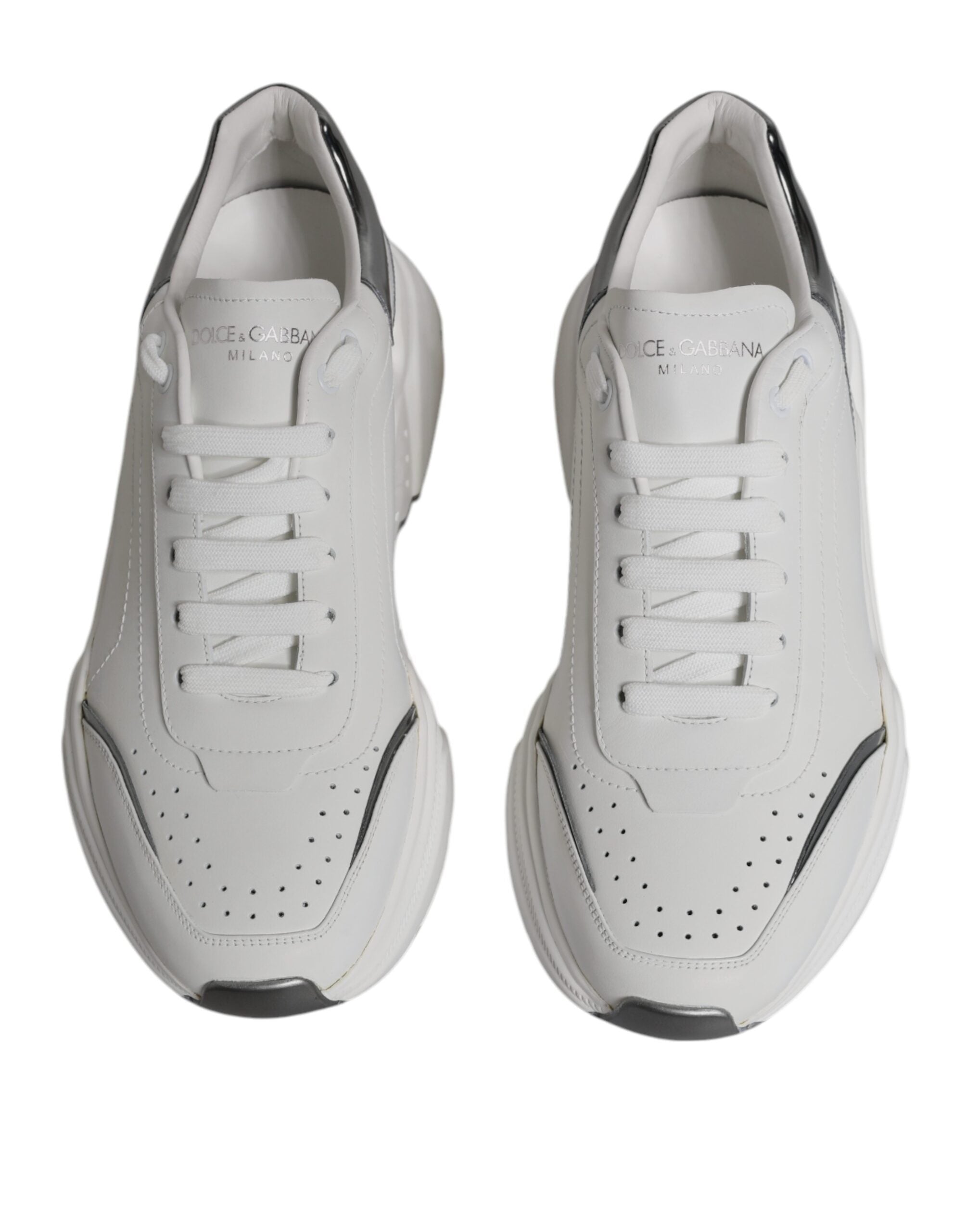 Dolce &amp; Gabbana – Daymaster – Sneaker aus Leder in Weiß und Silber