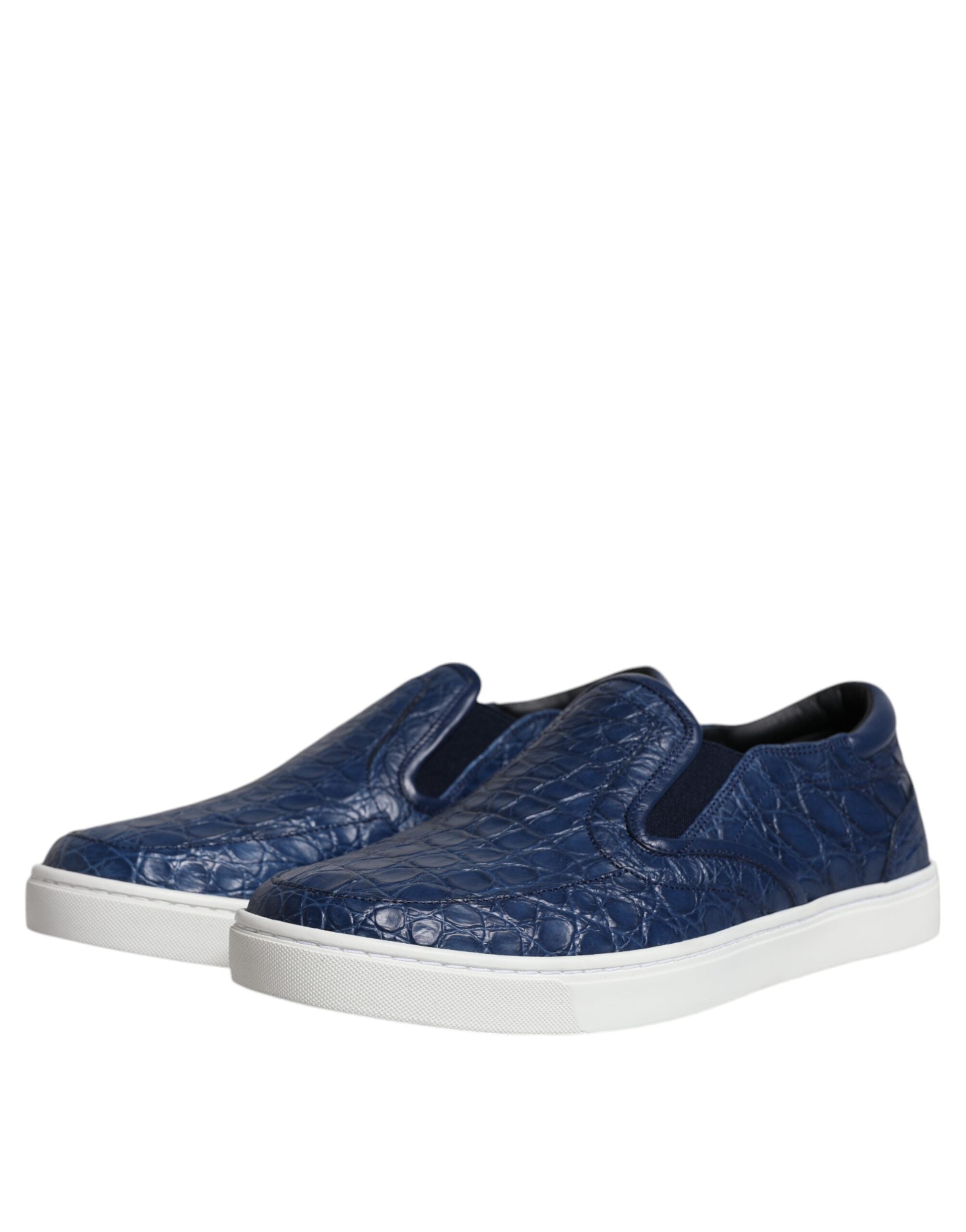 Dolce &amp; Gabbana Blaue Krokodil Exotisches Leder Herren Sneakers Schuhe