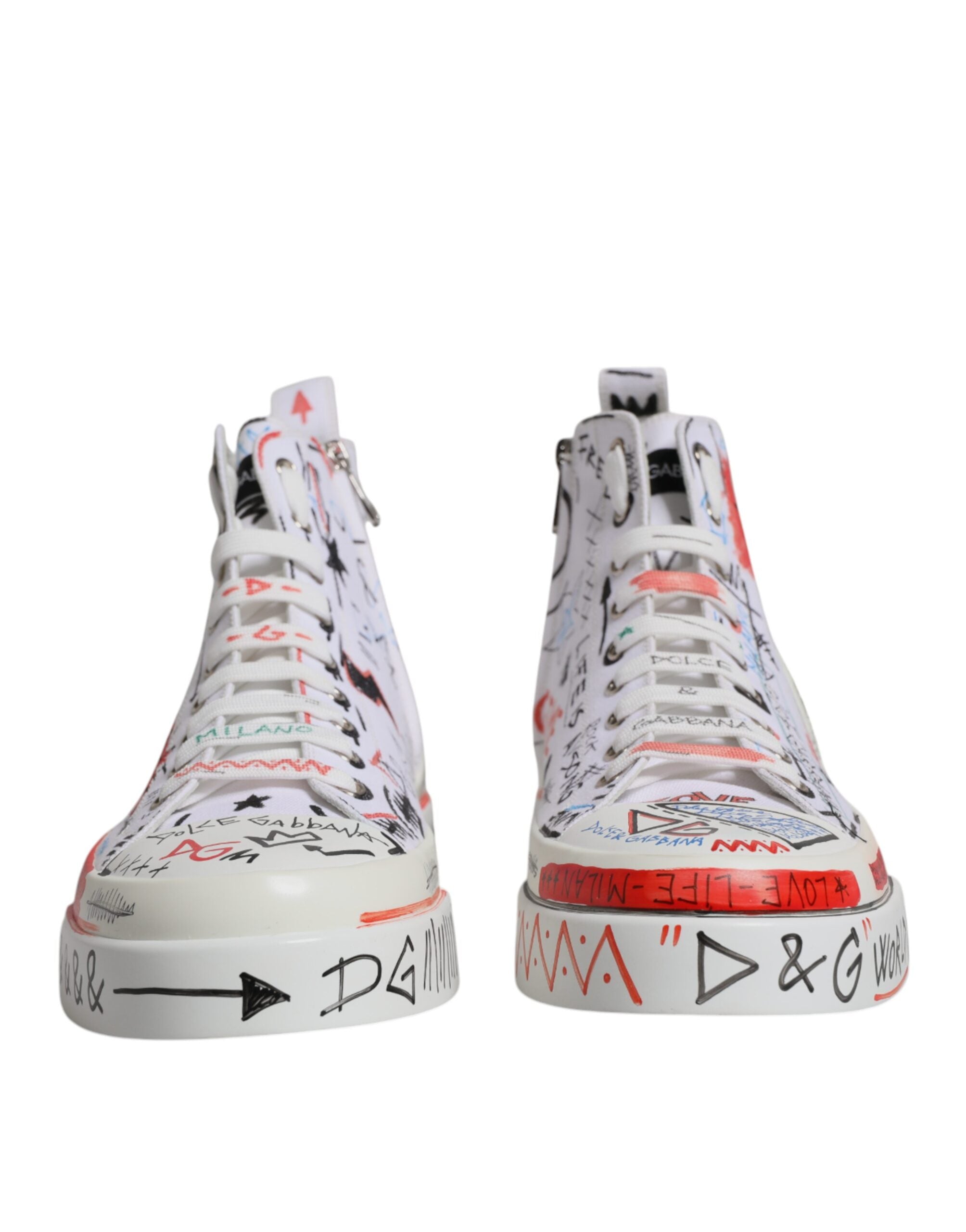 Dolce &amp; Gabbana – Weiße High-Top-Sneaker aus Baumwolle mit Graffiti-Motiv