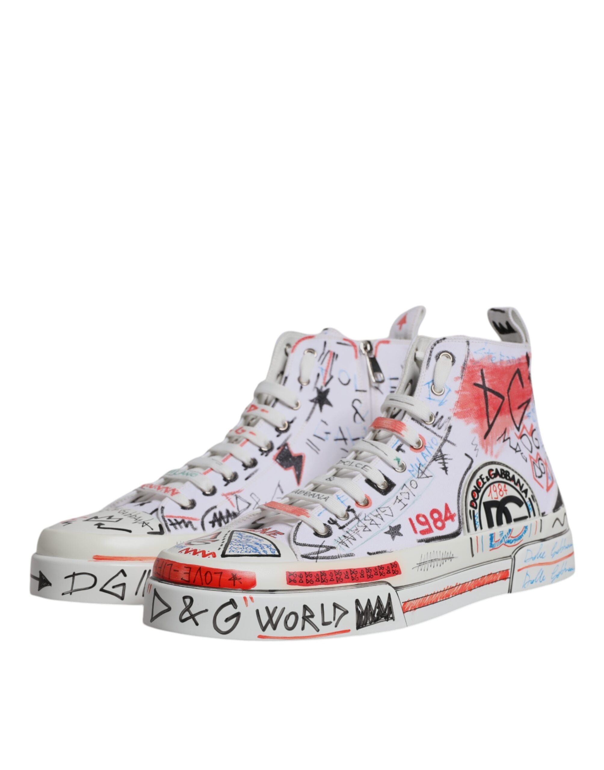 Dolce &amp; Gabbana – Weiße High-Top-Sneaker aus Baumwolle mit Graffiti-Motiv