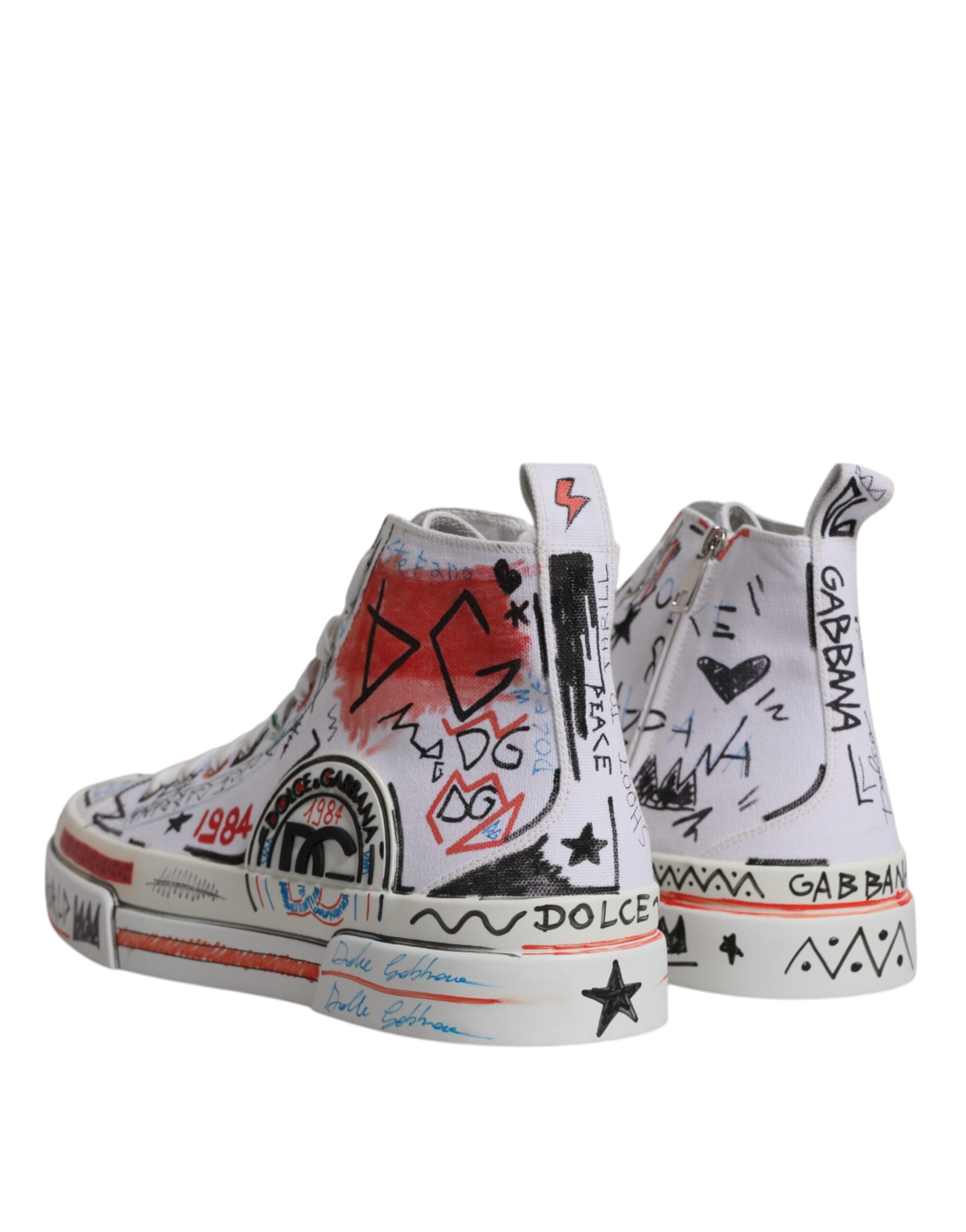 Dolce &amp; Gabbana – Weiße High-Top-Sneaker aus Baumwolle mit Graffiti-Motiv