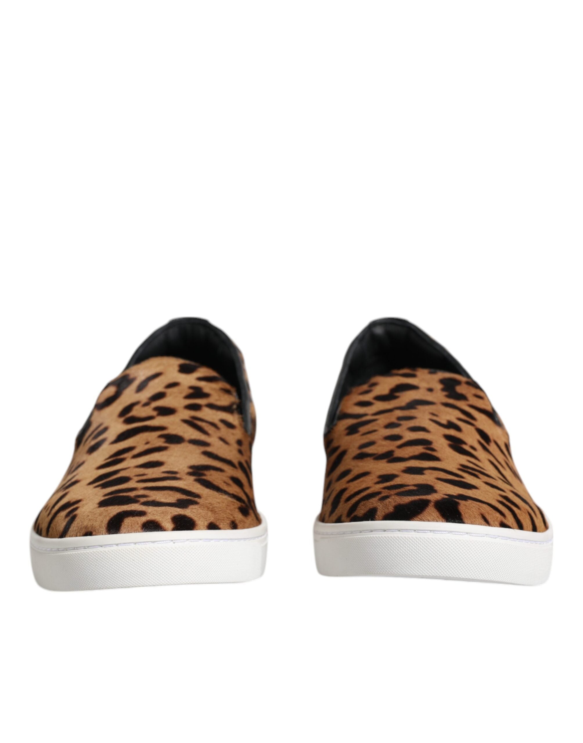 Dolce &amp; Gabbana Braun Kalbsleder Pelz Leopard Männer Sneakers Schuhe