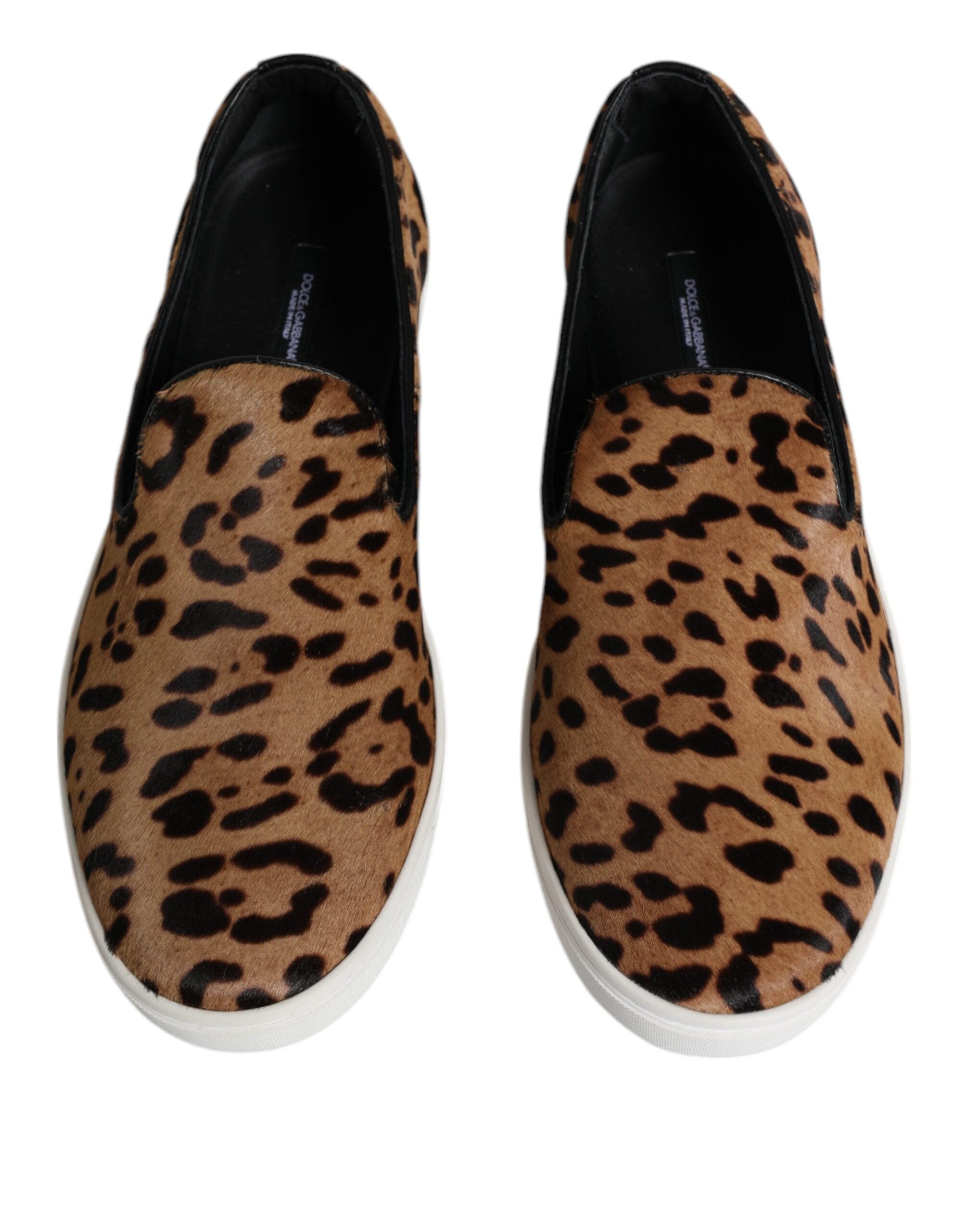 Dolce &amp; Gabbana Braun Kalbsleder Pelz Leopard Männer Sneakers Schuhe