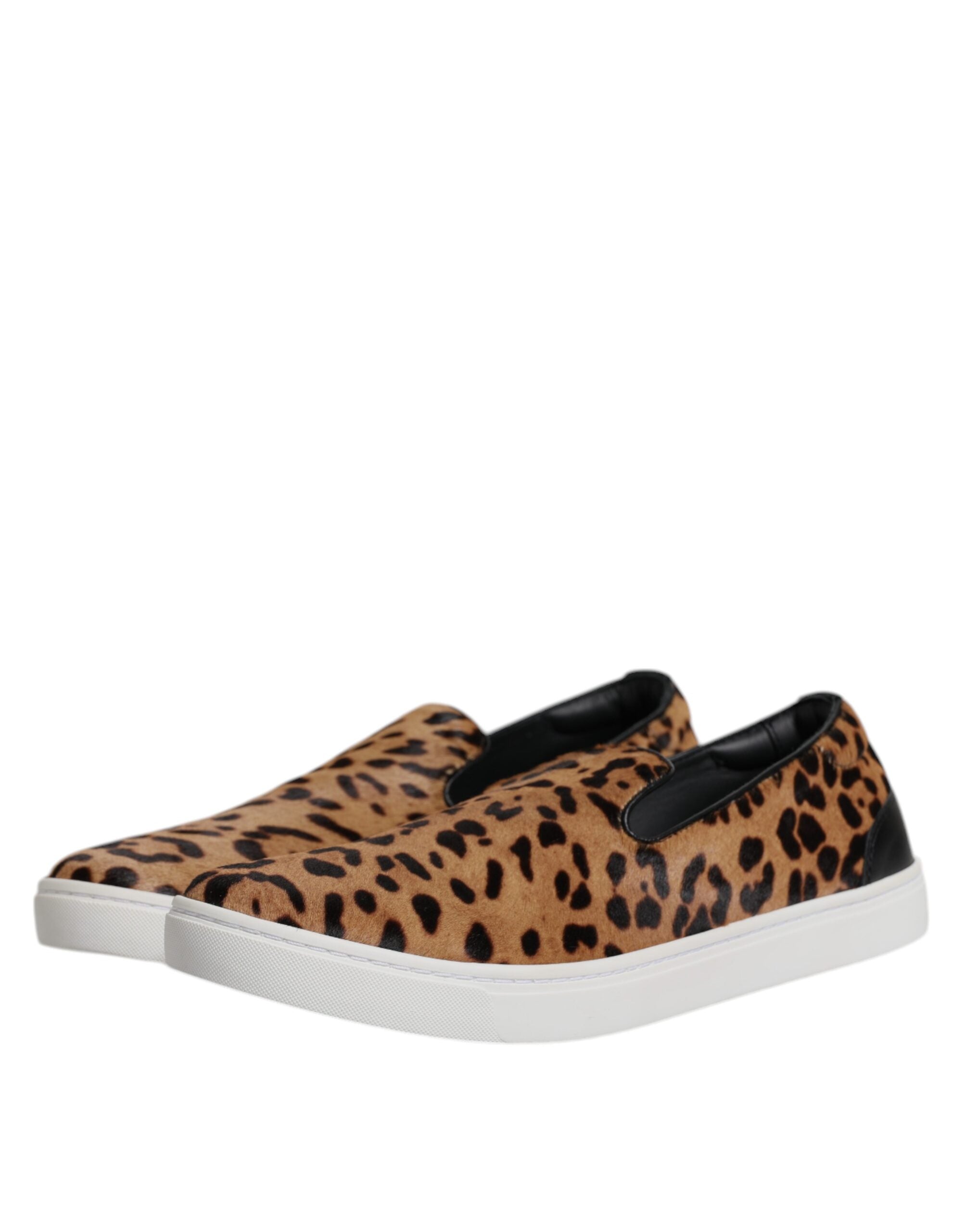 Dolce &amp; Gabbana Braun Kalbsleder Pelz Leopard Männer Sneakers Schuhe