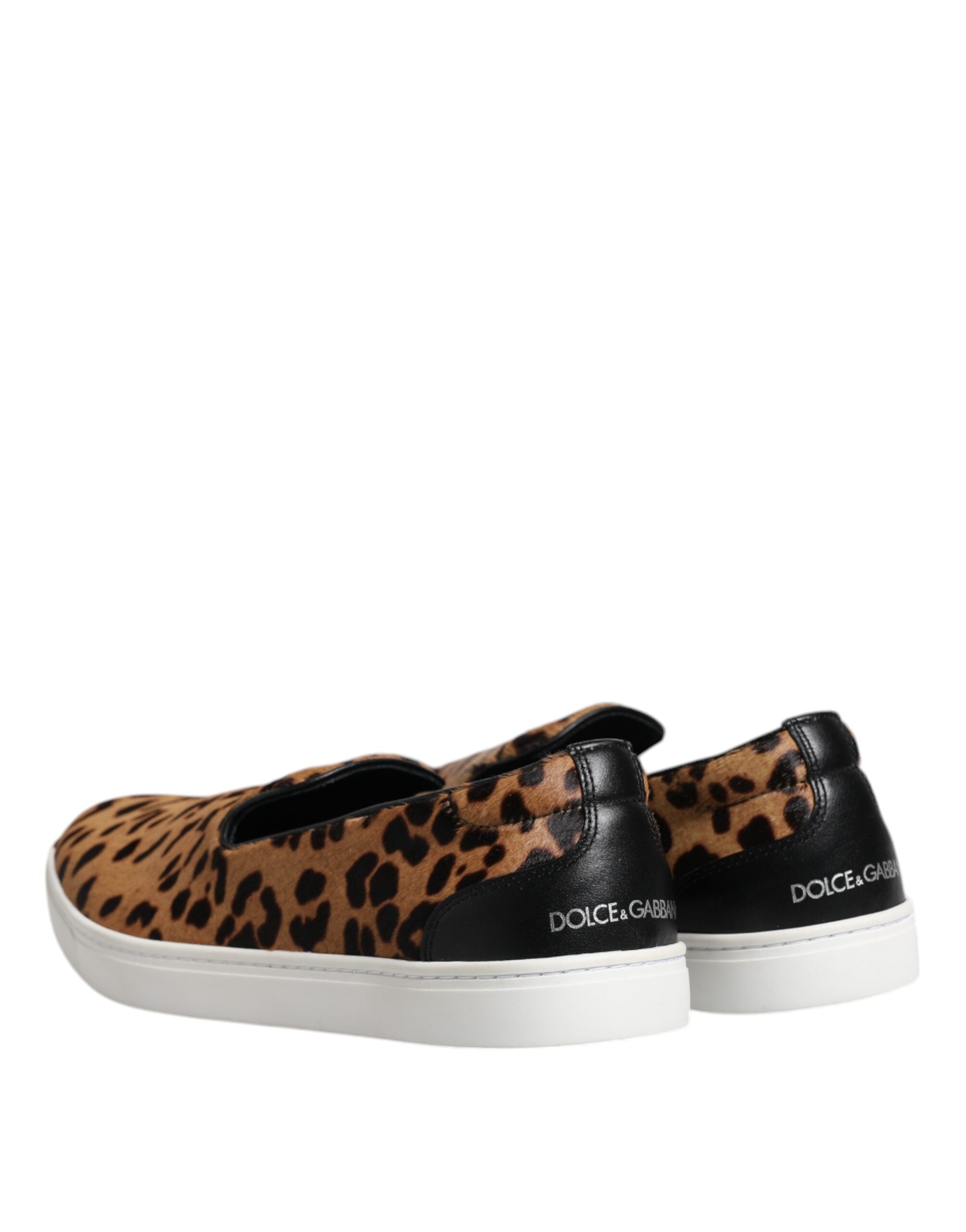 Dolce &amp; Gabbana Braun Kalbsleder Pelz Leopard Männer Sneakers Schuhe