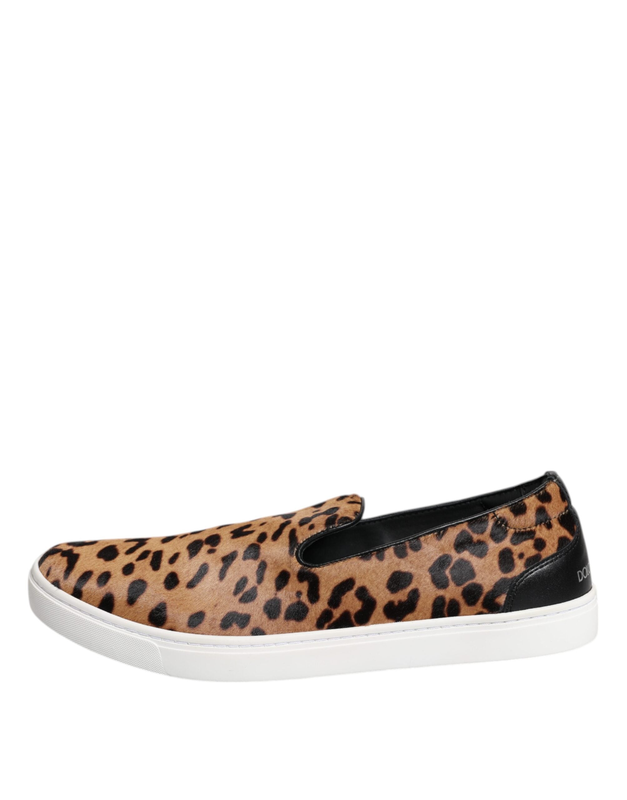 Dolce &amp; Gabbana Braun Kalbsleder Pelz Leopard Männer Sneakers Schuhe