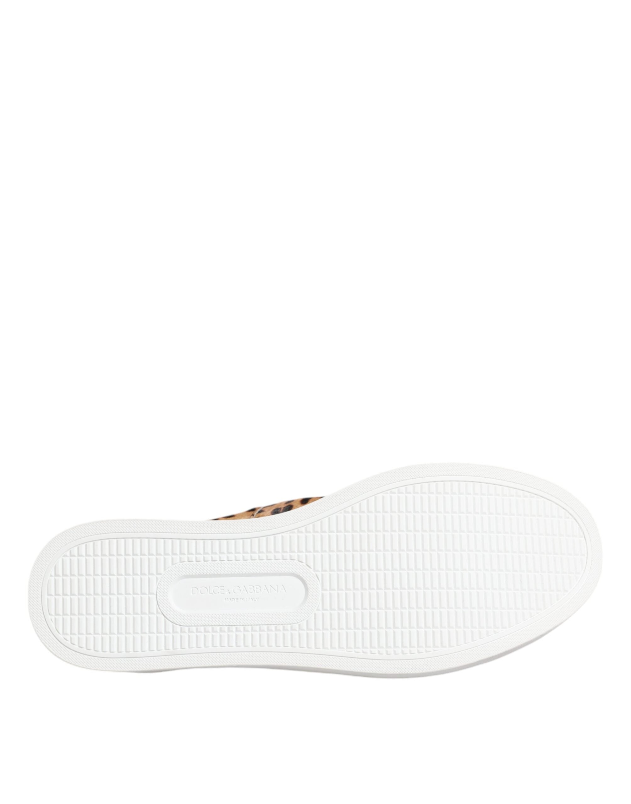 Dolce &amp; Gabbana Braun Kalbsleder Pelz Leopard Männer Sneakers Schuhe