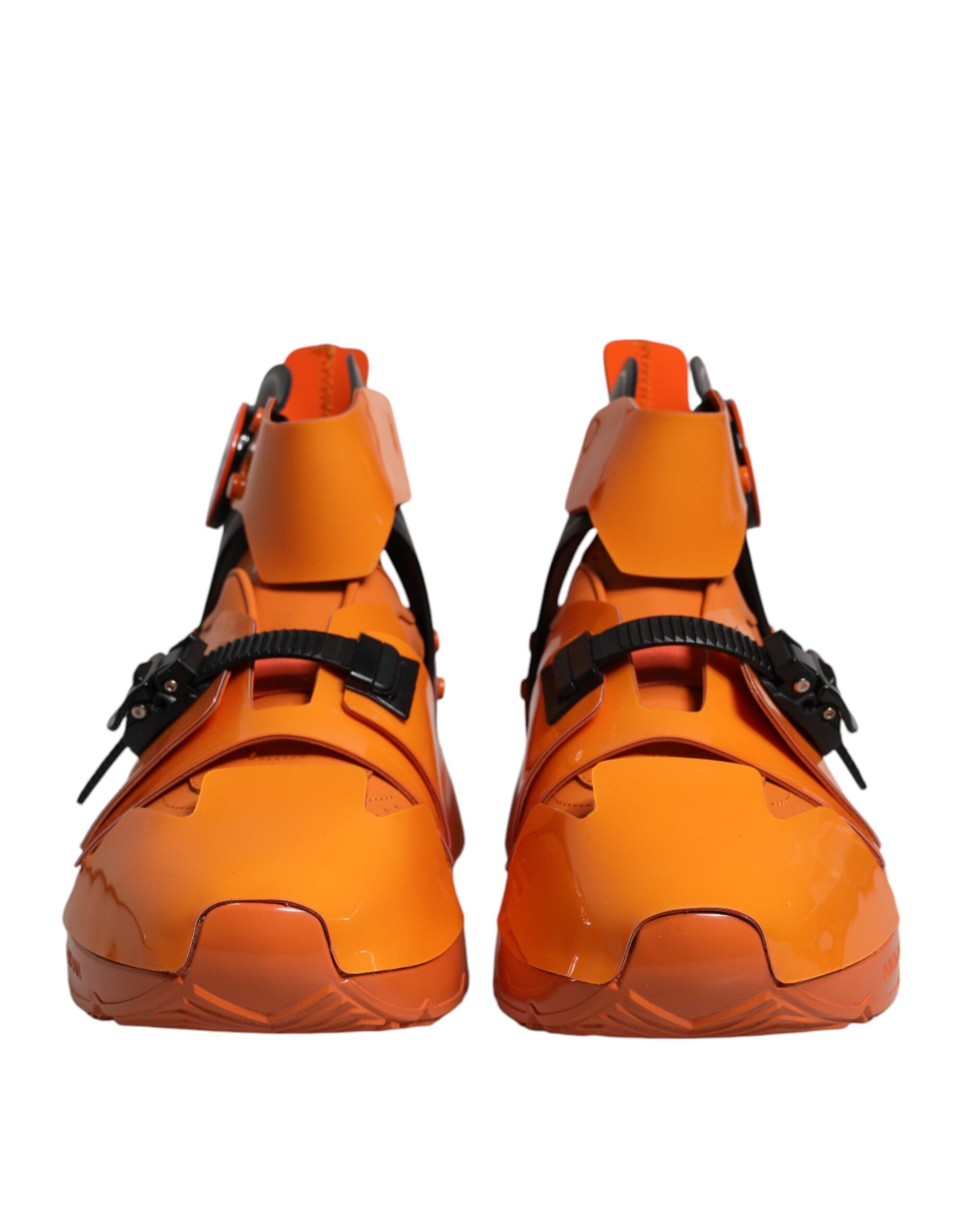 Dolce &amp; Gabbana – Orangefarbene, klobige High-Top-Sneakers mit mehreren Einsätzen