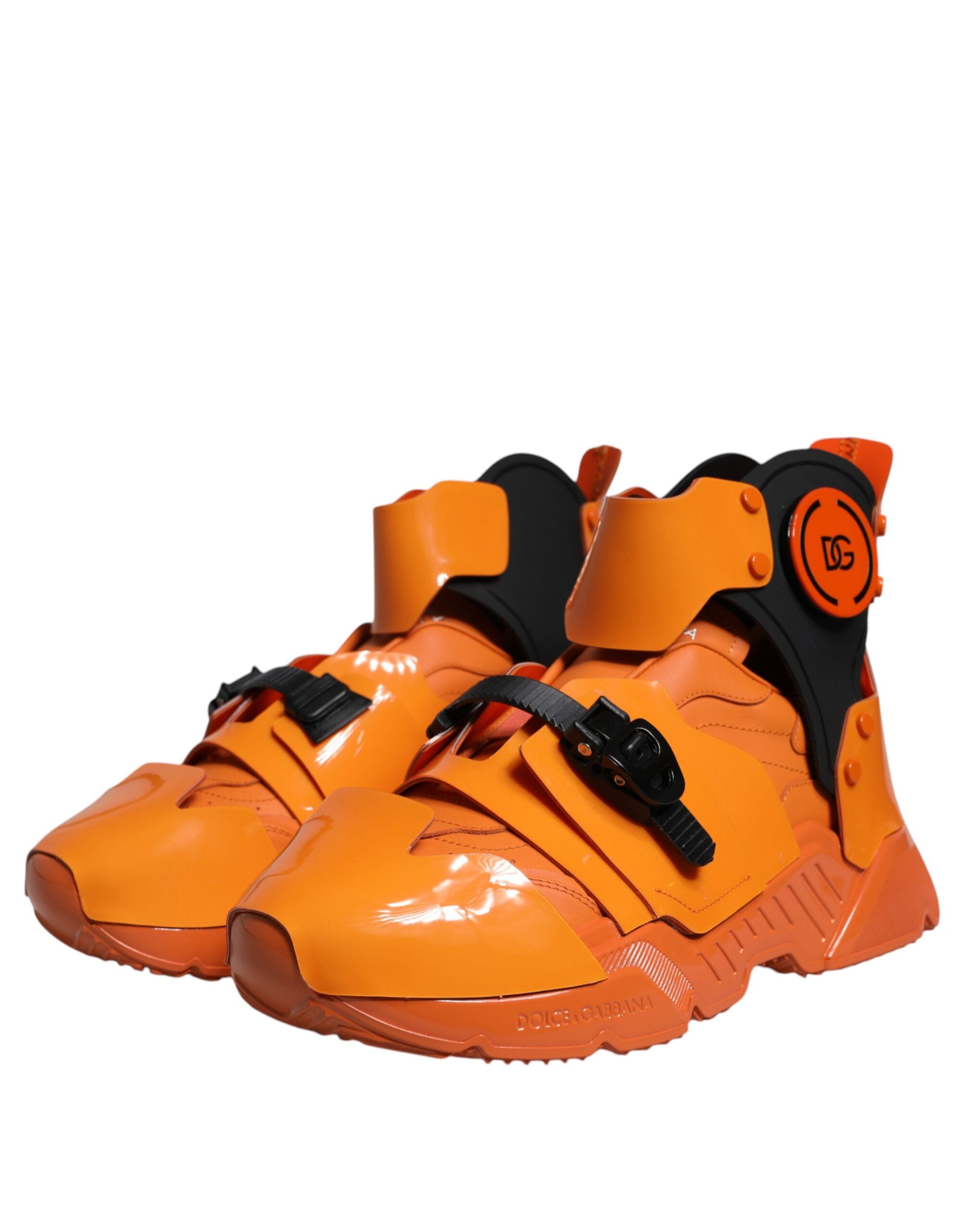 Dolce &amp; Gabbana – Orangefarbene, klobige High-Top-Sneakers mit mehreren Einsätzen