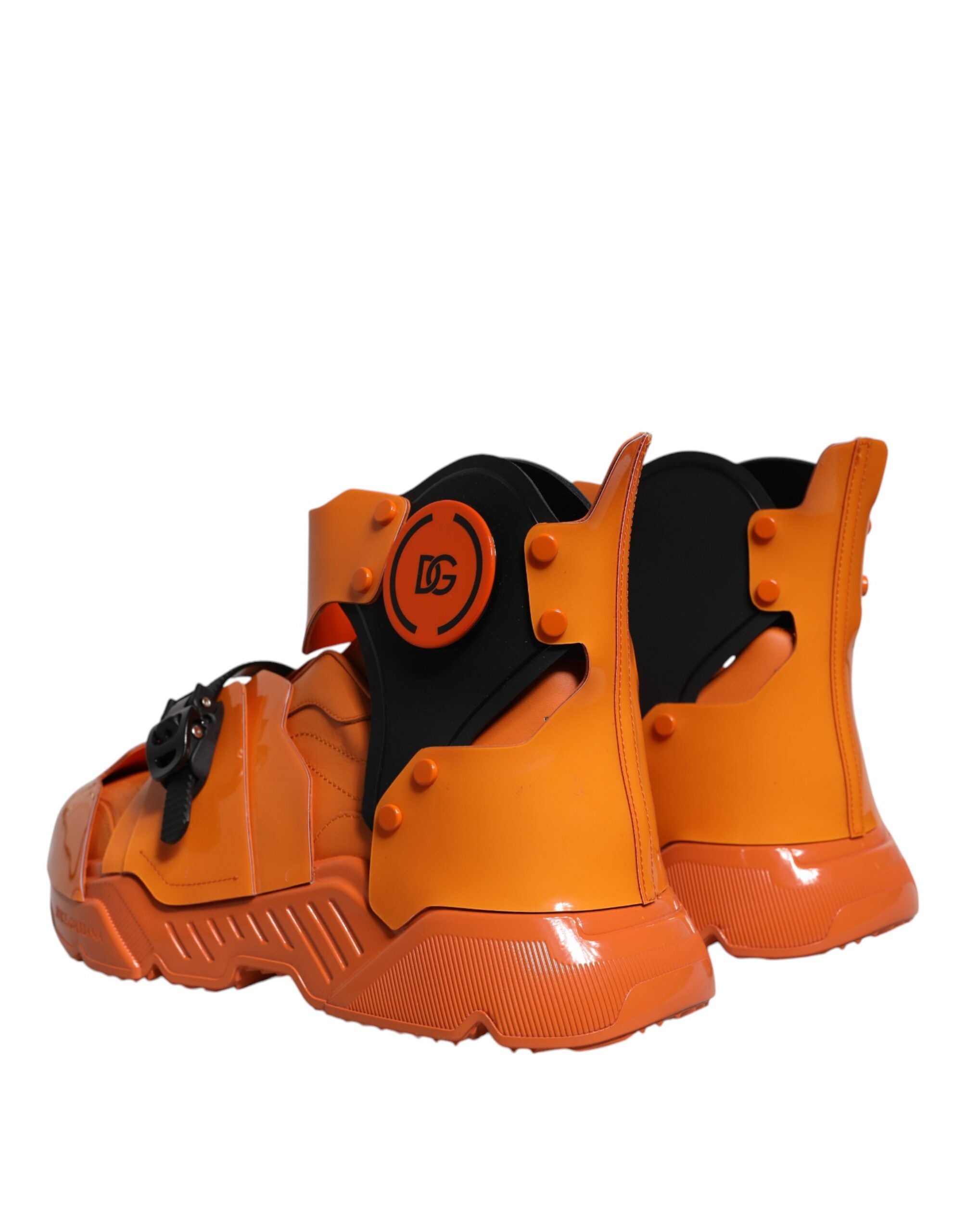 Dolce &amp; Gabbana – Orangefarbene, klobige High-Top-Sneakers mit mehreren Einsätzen