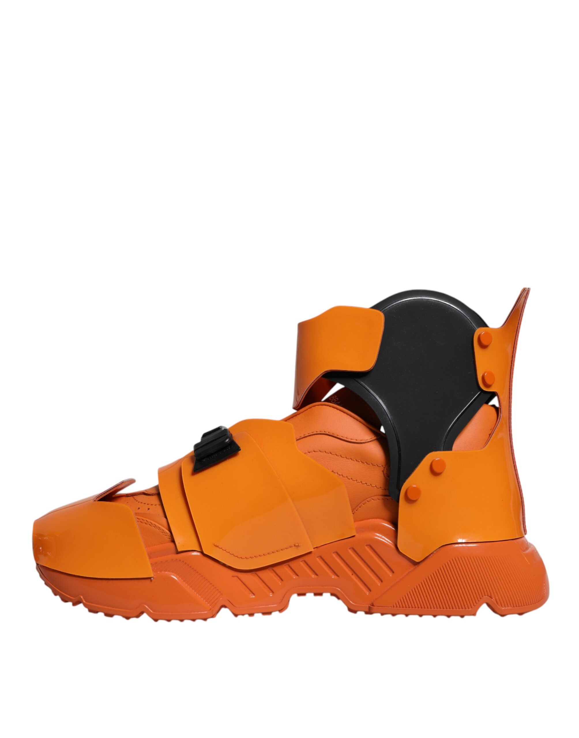 Dolce &amp; Gabbana – Orangefarbene, klobige High-Top-Sneakers mit mehreren Einsätzen